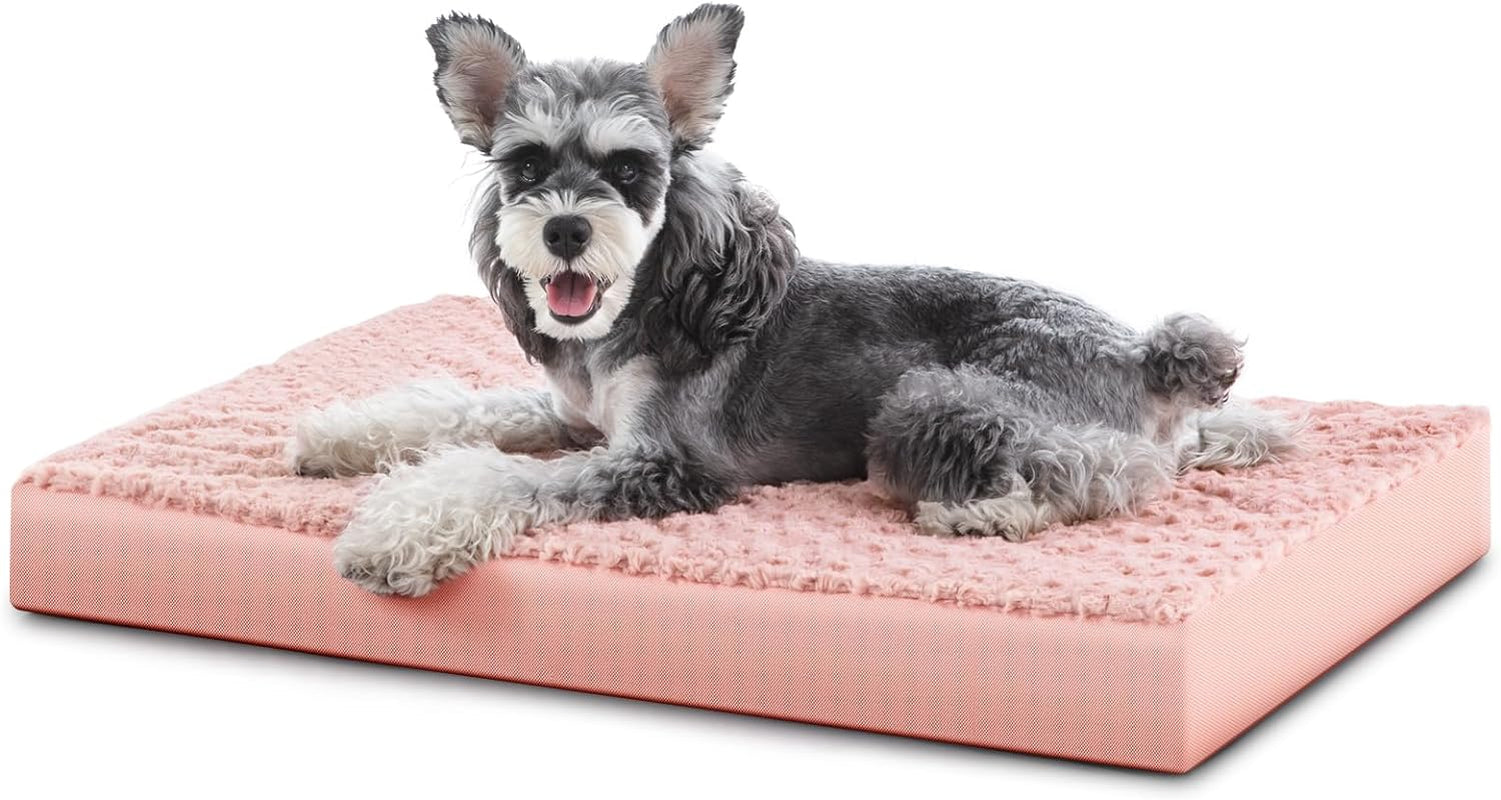 JOEJOY Orthopedic Dog Bed for Extra Large Medium Dogs, Big Egg-Crate Foam Dog Bed with Removable Waterproof Cover, Soft Rose Plush Pet Bed Mat with Non-Slip Bottom, Machine Washable (36"X27"X3")