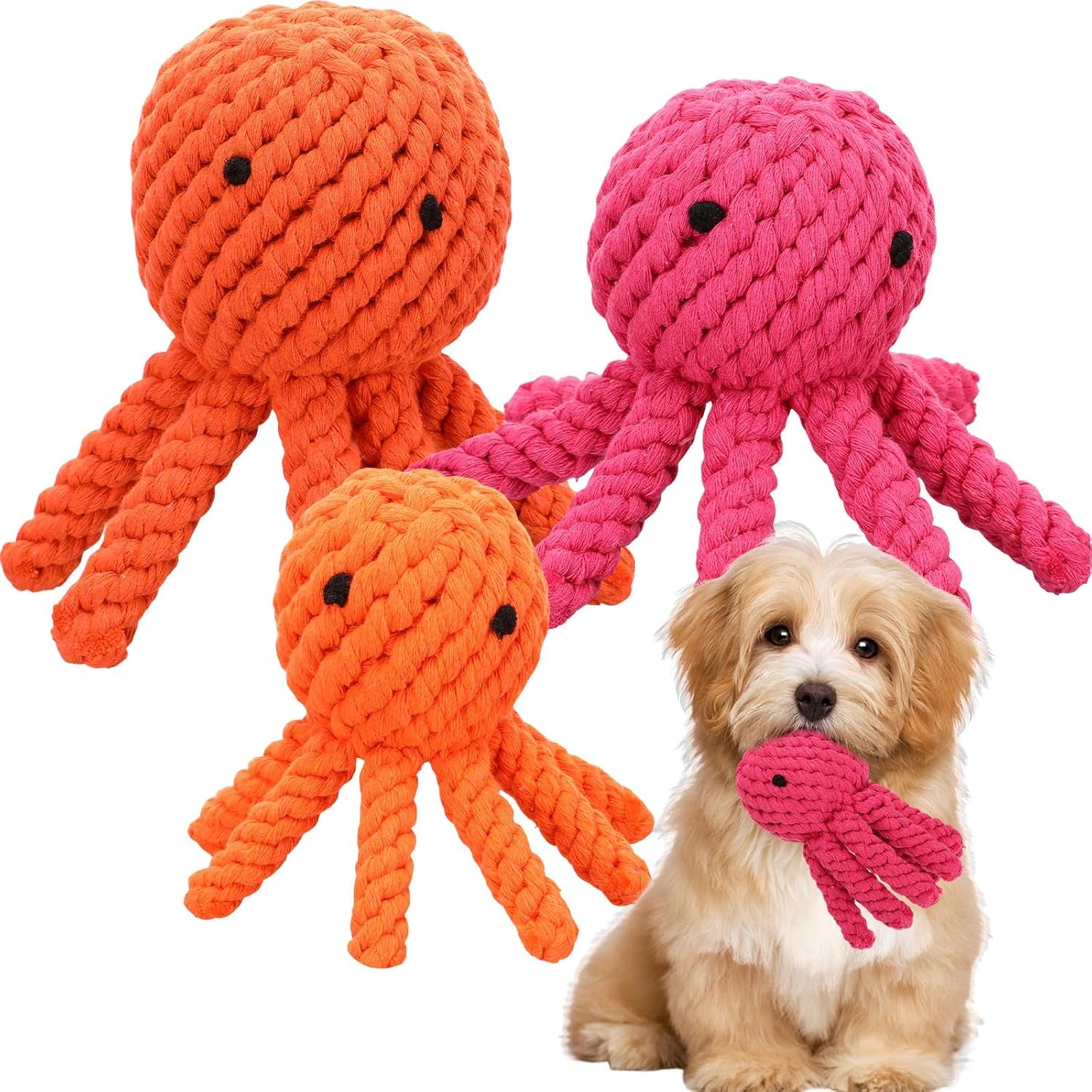 3 Pcs Dog Rope Toys No Squeaker Dog Toy Valentine'S Day Dog Gift for Puppy Octopus Dog Toy Dog Ropes for Teeth Cleaning Interacting Play Games, 3 Sizes