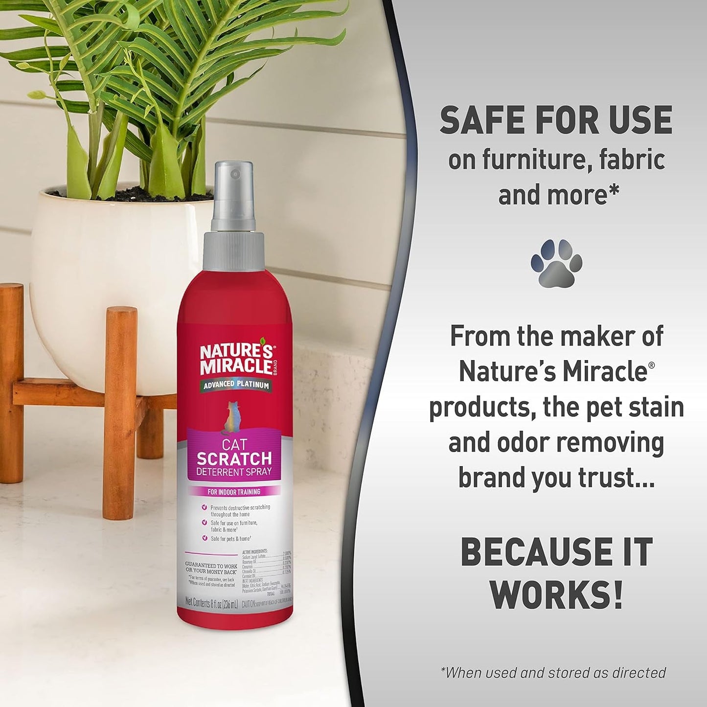 Nature'S Miracle Advanced Platinum Cat Scratch Deterrent Spray, 8 Ounces, Discourages Destructive Scratching