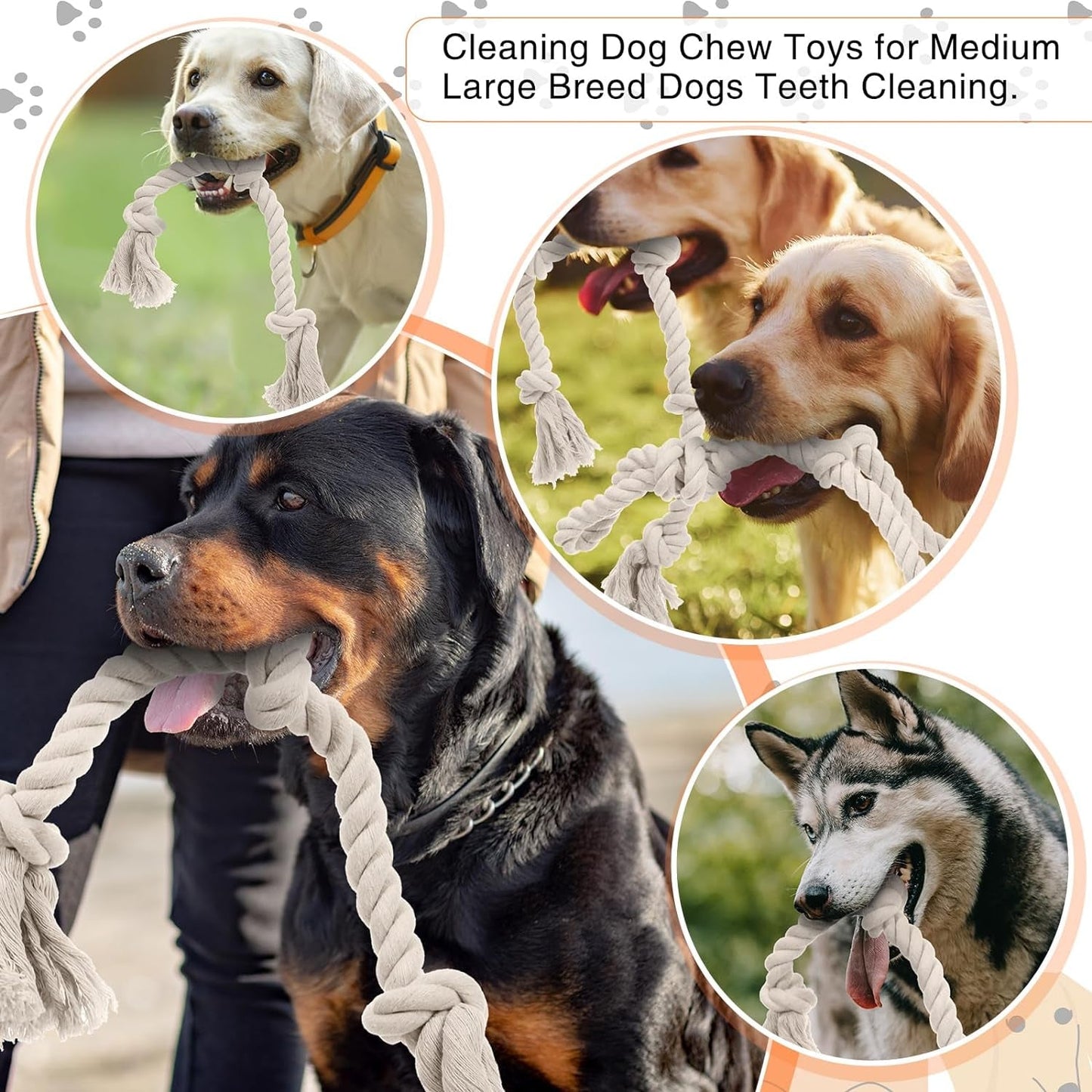 4 Pcs Natural Cotton Rope Dog Toys White Tough Dog Rope Toy for Aggressive Chewers Interactive Knot Dog Toys for Large Dog Tug of War Dog Toy Heavy Duty Pet Supplies for Teeth Cleaning