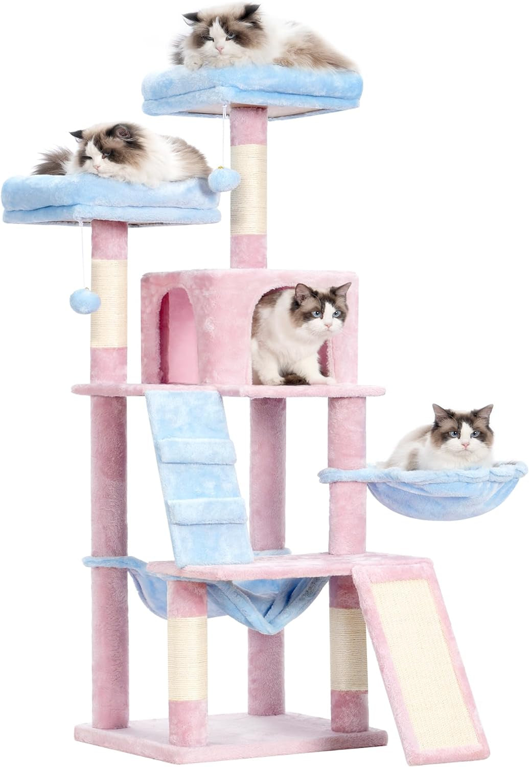 Heybly Cat Tree, Cat Tower for Indoor Cats,Multi-Level Cat Furniture Condo for Cats with Padded Plush Perch, Cozy Basket and Scratching Board Light Gray HCT014W