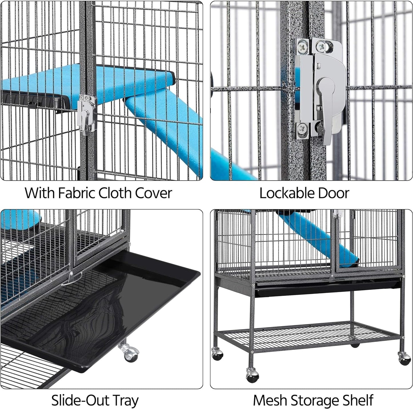 Yaheetech Metal Rolling Critter Nation Cage for Adult Rats/Ferrets/Chinchillas Small Animal Cage W/Removable Ramp & Platform Black