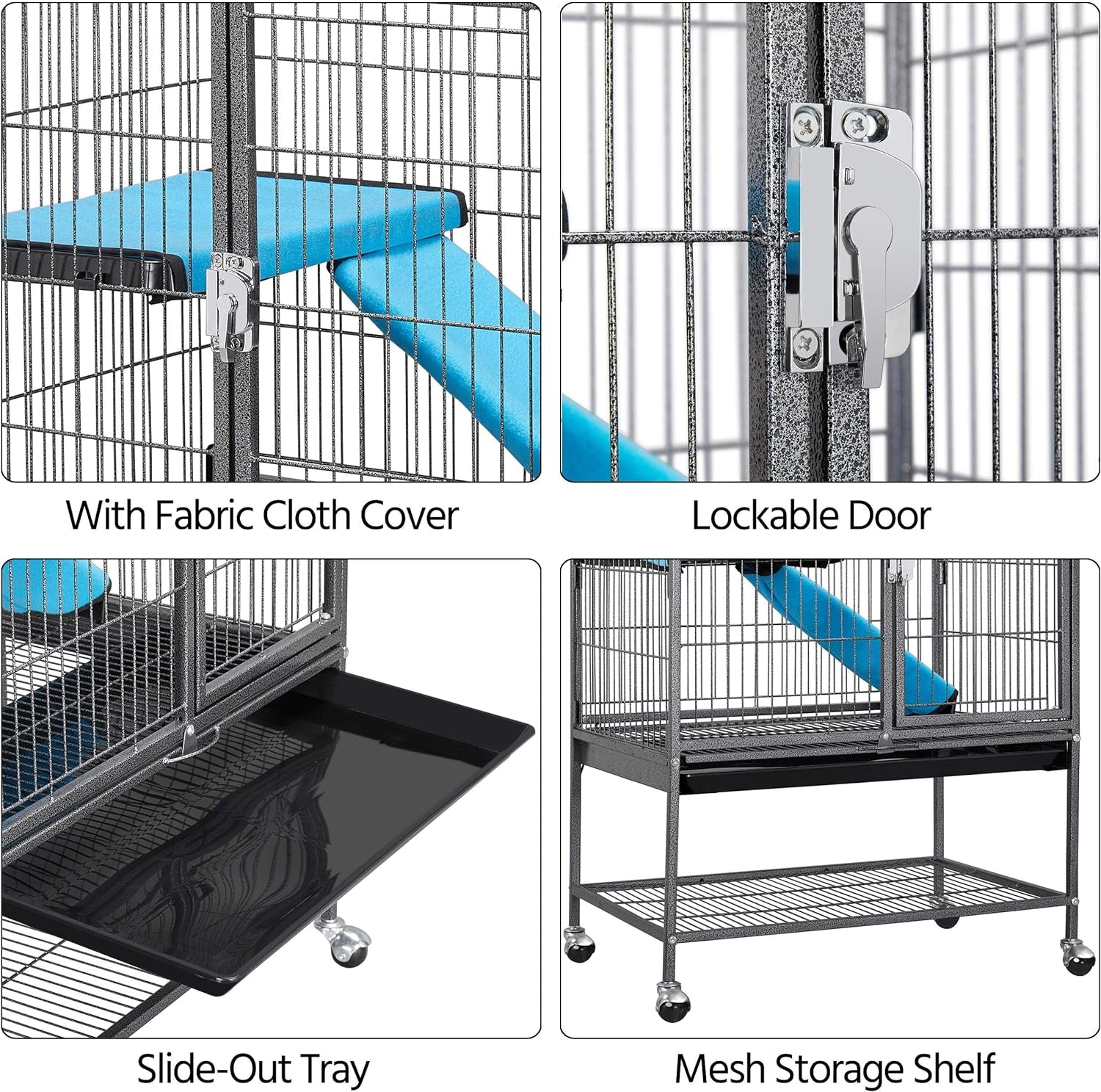 Yaheetech Metal Rolling Critter Nation Cage for Adult Rats/Ferrets/Chinchillas Small Animal Cage W/Removable Ramp & Platform Black