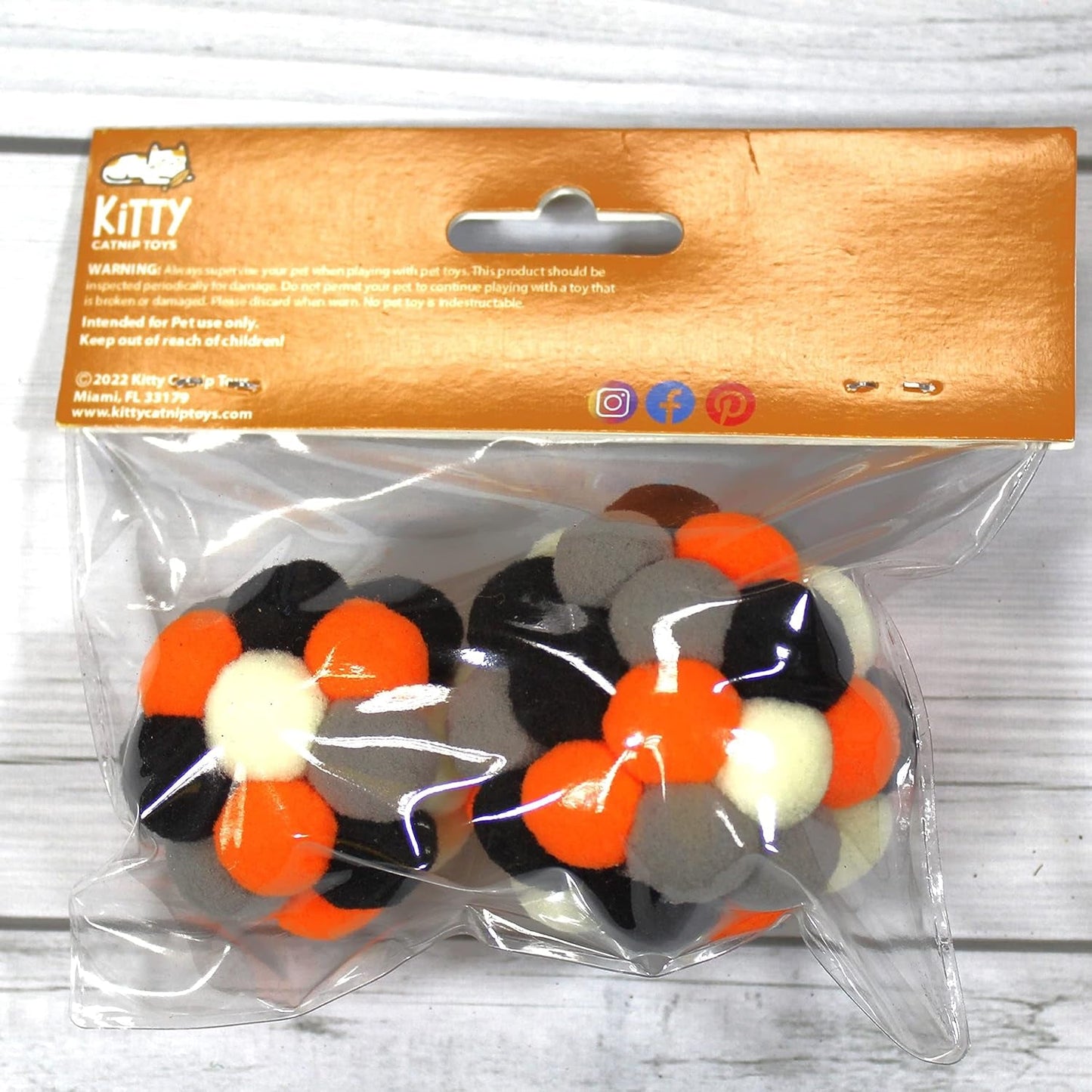 Kitty Catnip Toys Puff Puff Felt Balls with Jingle Bells, Interactive Felt Cat Toy.