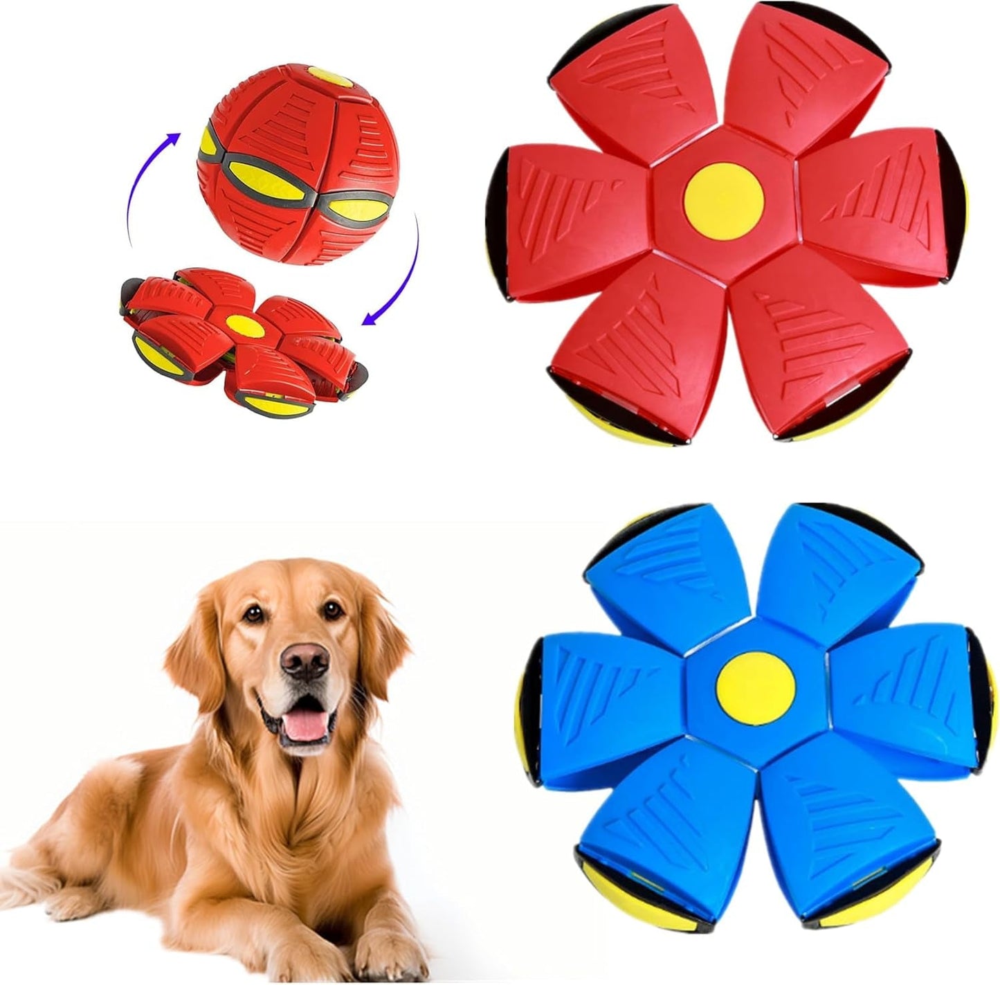 2 Pack Pet Toys Dog Flying Saucer Ball, Dog Interactive Magic Ball Herding Decompression Toys, Bouncy Flying Saucer Disc Ball for Pet and Kids Dog Outdoor Sports (Red + Blue)