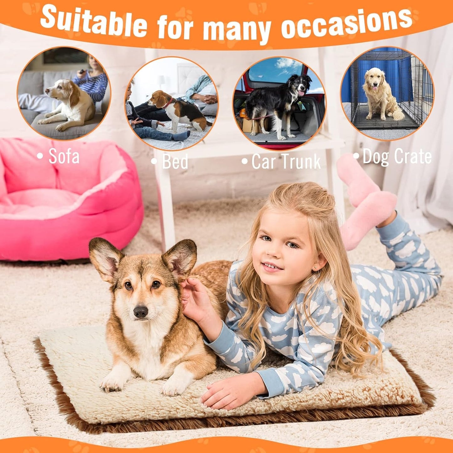 Dog Bed Crate Pad,Plush Soft Pet Beds,Double Sided Available Dog Bed Crate,Washable Dog Bed Mats for Medium Small Dogs and Cats,18"X24"