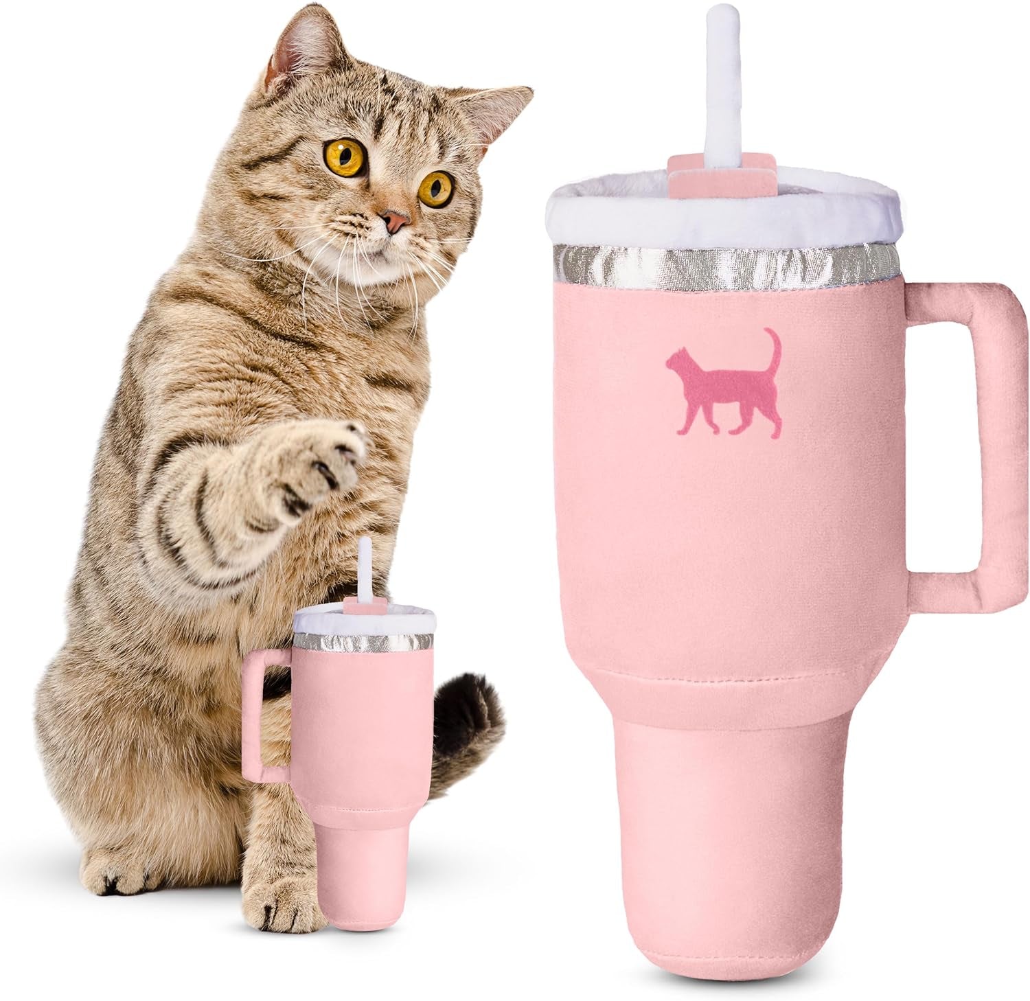 Kitty Kollection | Plush Kitty Cup Tumbler Catnip Toy with Crinkle Paper – Trendy, Cute, Funny Parody Cat Toy (Chambray Blue)