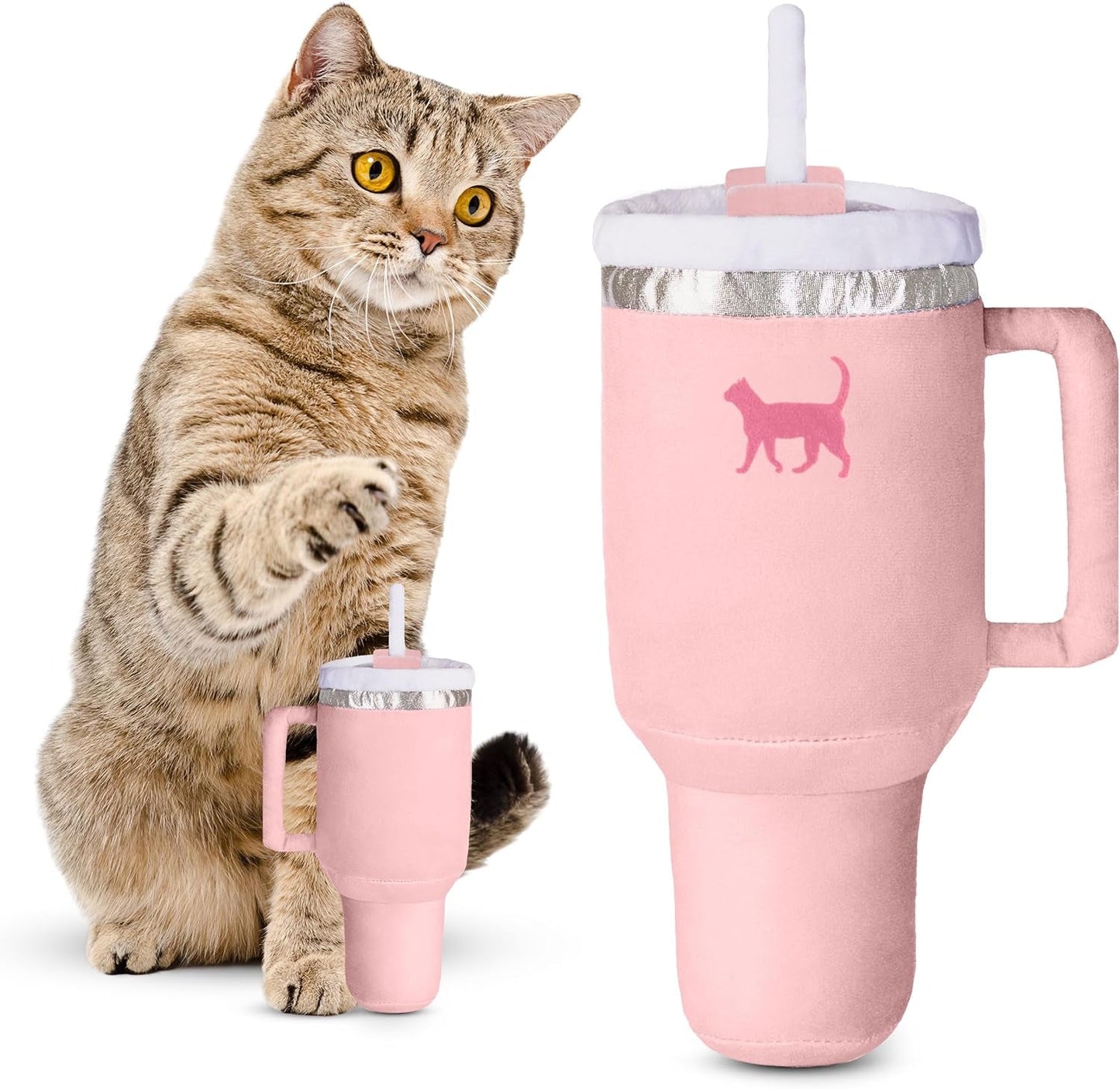 Kitty Kollection | Plush Kitty Cup Tumbler Catnip Toy with Crinkle Paper – Trendy, Cute, Funny Parody Cat Toy (Chambray Blue)