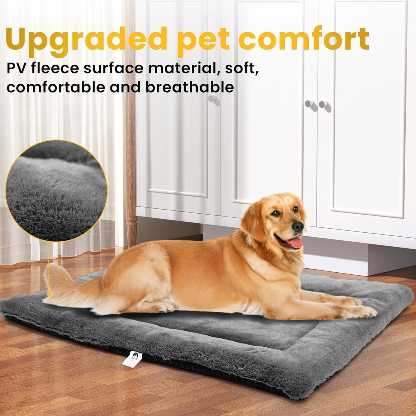 Dog Beds Crate Pad for Large Dogs, Cat Bed Washable Dog Crate Pad Dog Bed Mat Washable Dog Beds Anti-Slip & Anti-Scratch Pet Sleeping Mat(Gray, L)