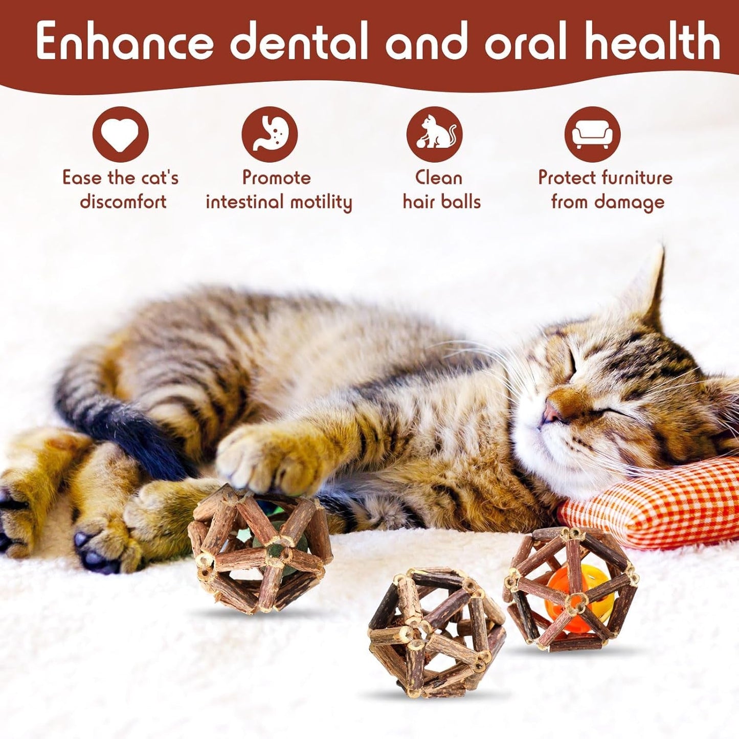 24 Pcs Cat Catnip Toys Nature Silvervine Stick Cage Cat Bell Balls Gall Fruit Catnip Cats Relaxing Toys for Pet Themed Shop, Cat Cafe, Rescues and Shelters