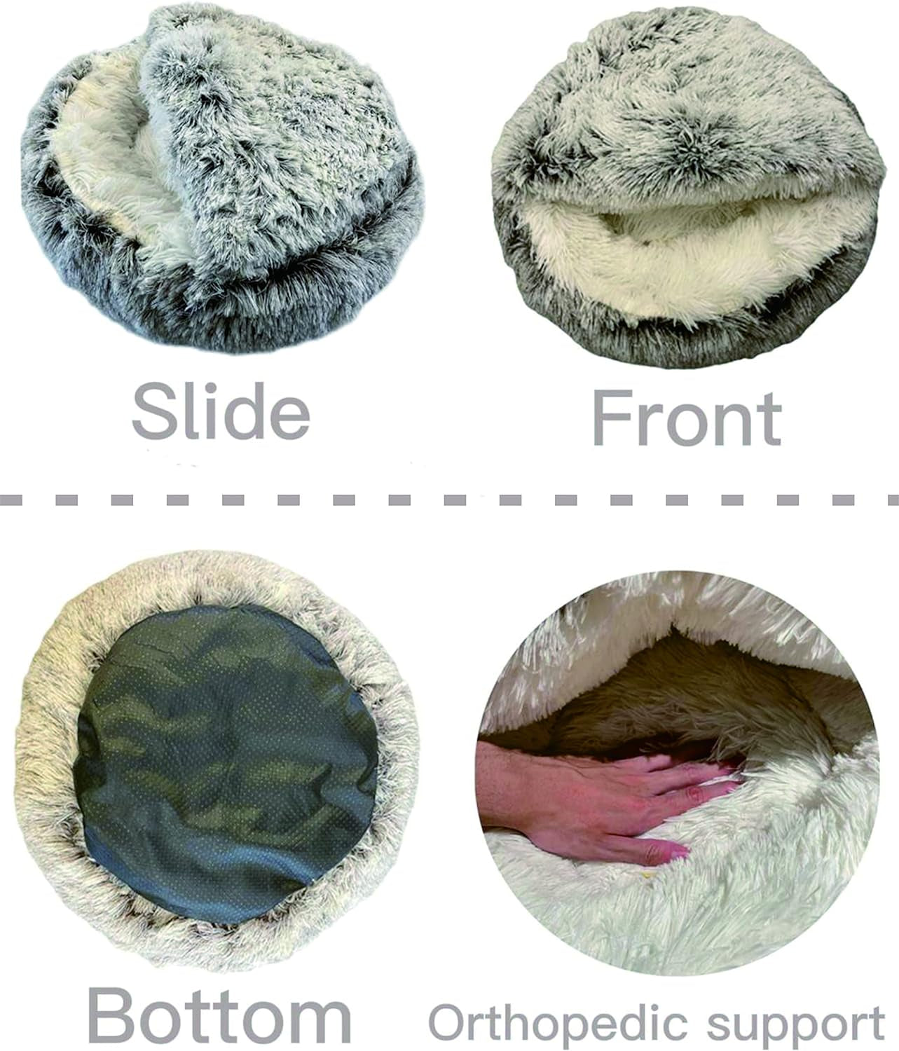 Cat Bed round Plush Fluffy Hooded Cat Bed Cave, Cozy for Indoor Cats or Small Dog Beds, Soothing Pet Beds Doughnut Calm Anti-Nxiety Dog Bed - Waterproof Bottom Washable (26×26Inch, Coffee)