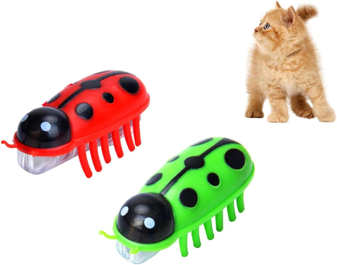 2Pcs Mini Electric Robot Beetle Interactive Cat Toy Excites & Entices Realistic Beetle Vibrating Toy for Indoor Cats Kitten Play Chase Exercise