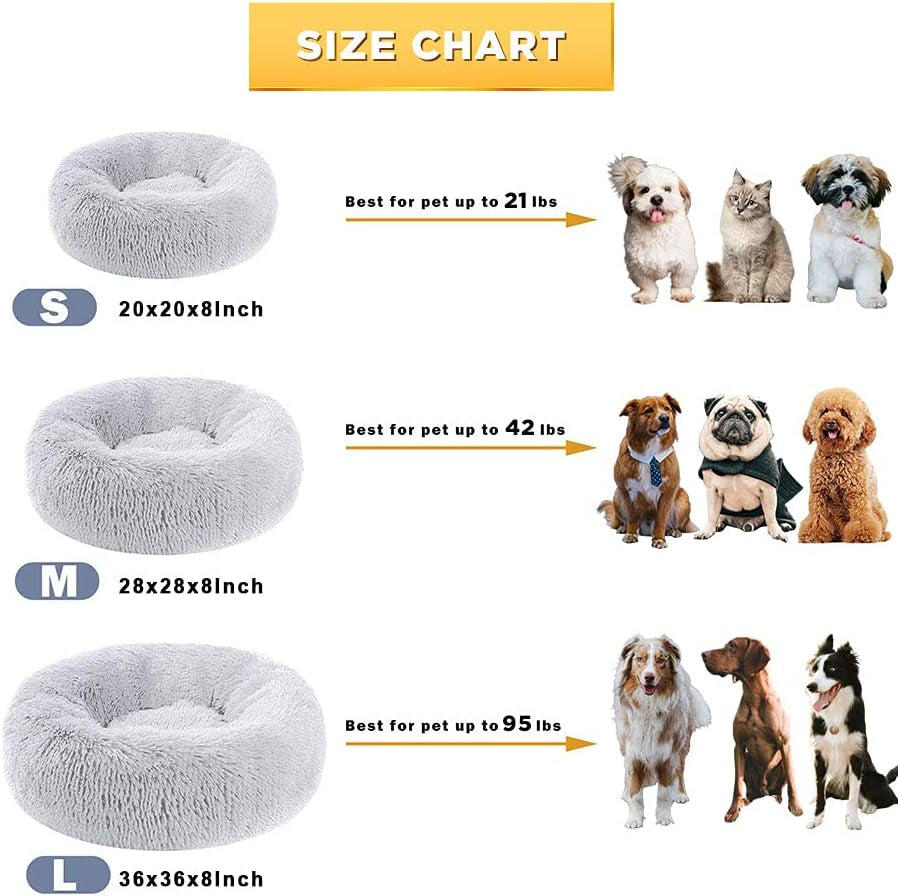 Dog Bed Calming Dog Beds for Small Medium Large Dogs - round Donut Washable Dog Bed, Anti-Slip Faux Fur Fluffy Donut Cuddler Anxiety Cat Bed(20")