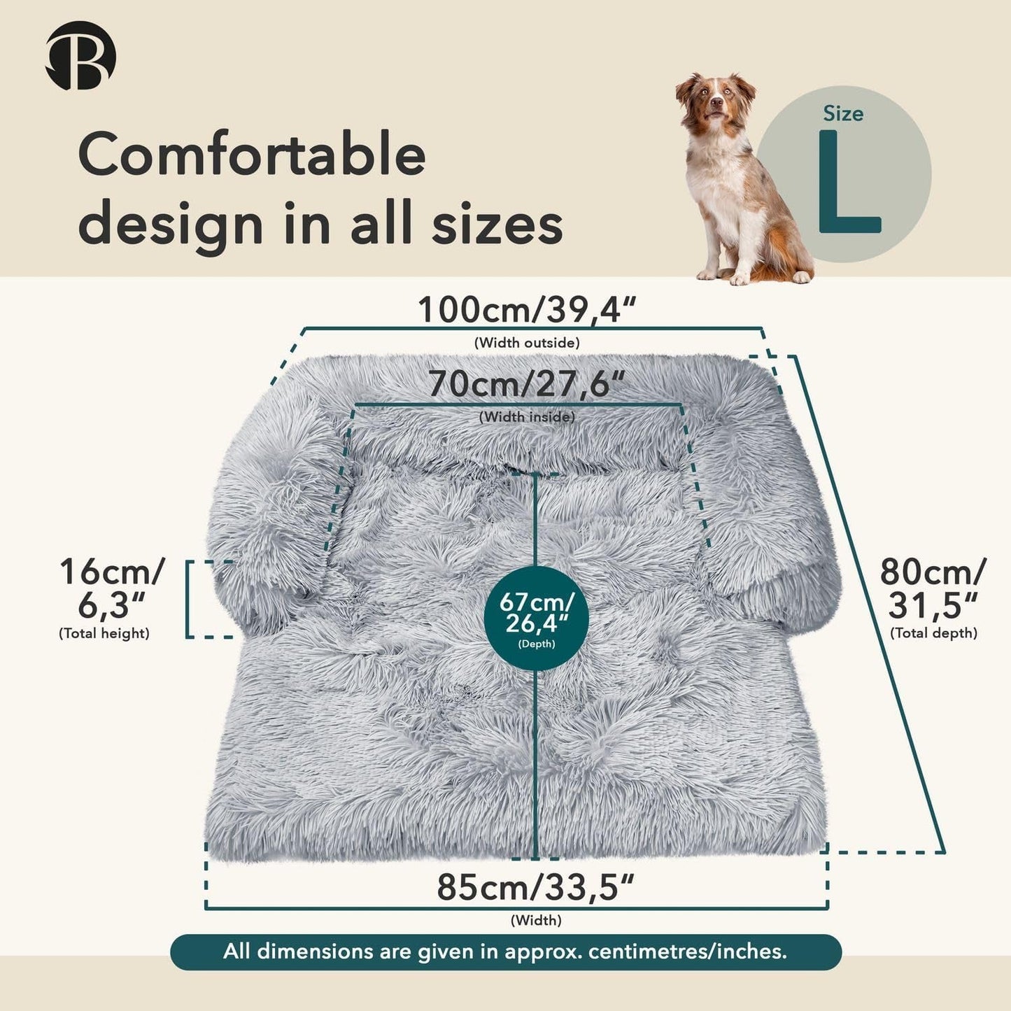 Dog Bed Sofa Protector for Large Dogs, Dog Blanket Couch Cover, Washable Pet Bed with Removable Cover, Waterproof Protection Mat & Non-Slip Bottom, Plush Fluffy Faux Fur, Color:Light Grey