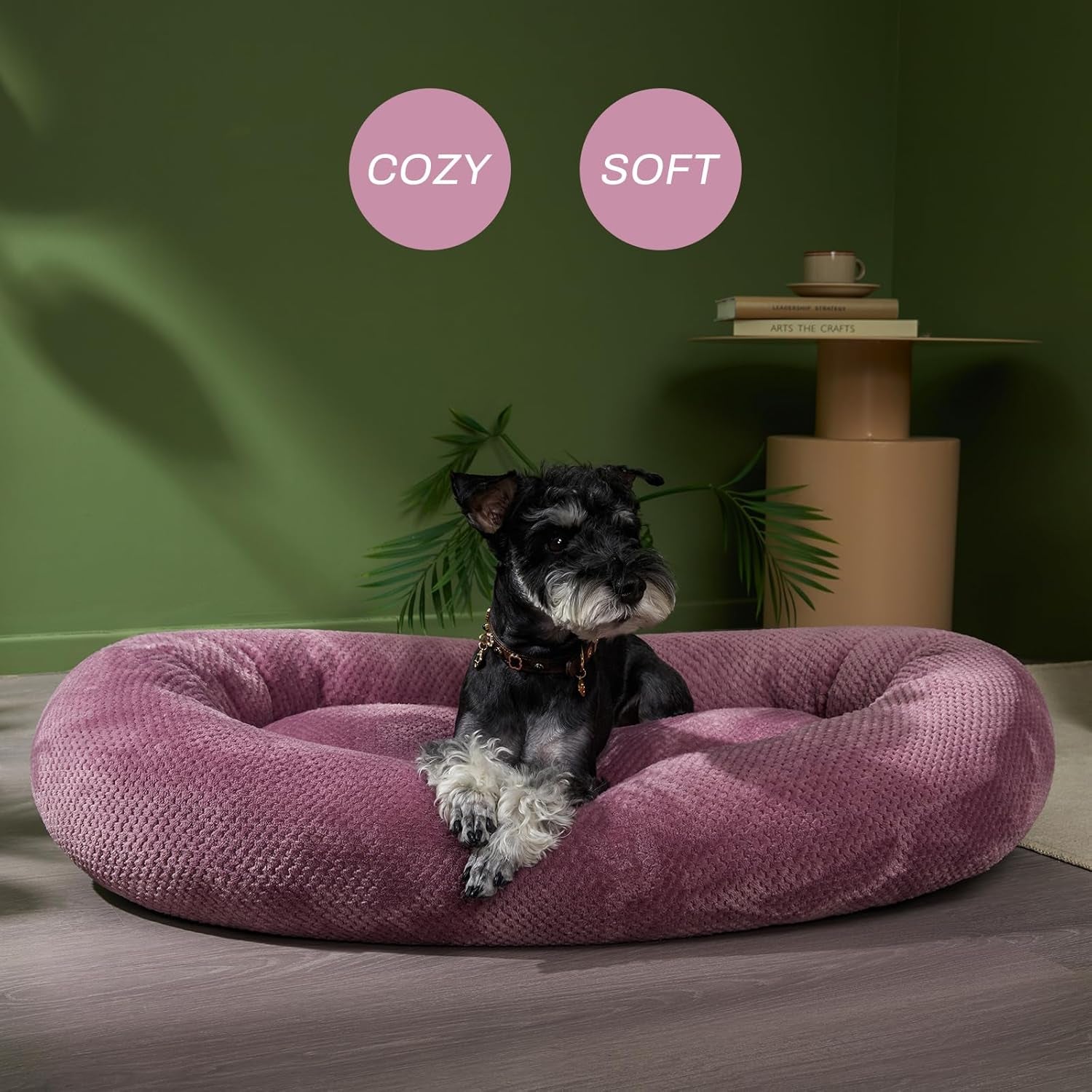 Jiupety Bagel Dog Bed for Small Medium Dogs,Calming Washable Puppy Cat Bed Indoor,Cozy Anti-Anxiety round Dount Pets Beds,Purple L