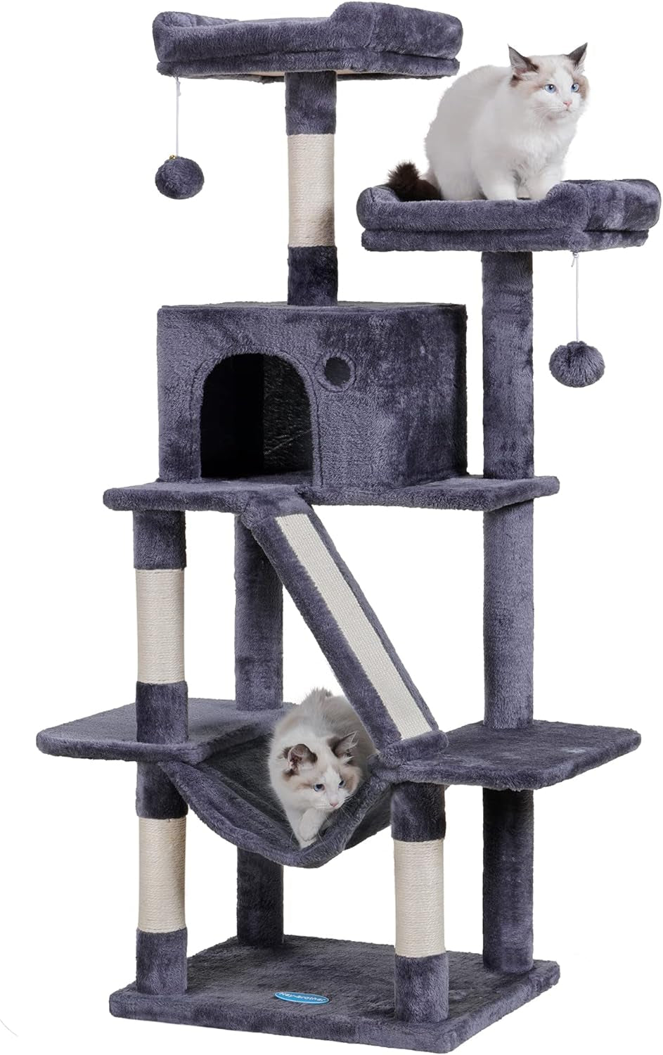 Hey-Brother Cat Tree, 53 Inch Cat Tower for Indoor Cats, Cat House with Padded Platform Bed, Toy Balls, Large Cozy Condo, Hammocks and Sisal Scratching Posts, Light Gray MPJ019-SW