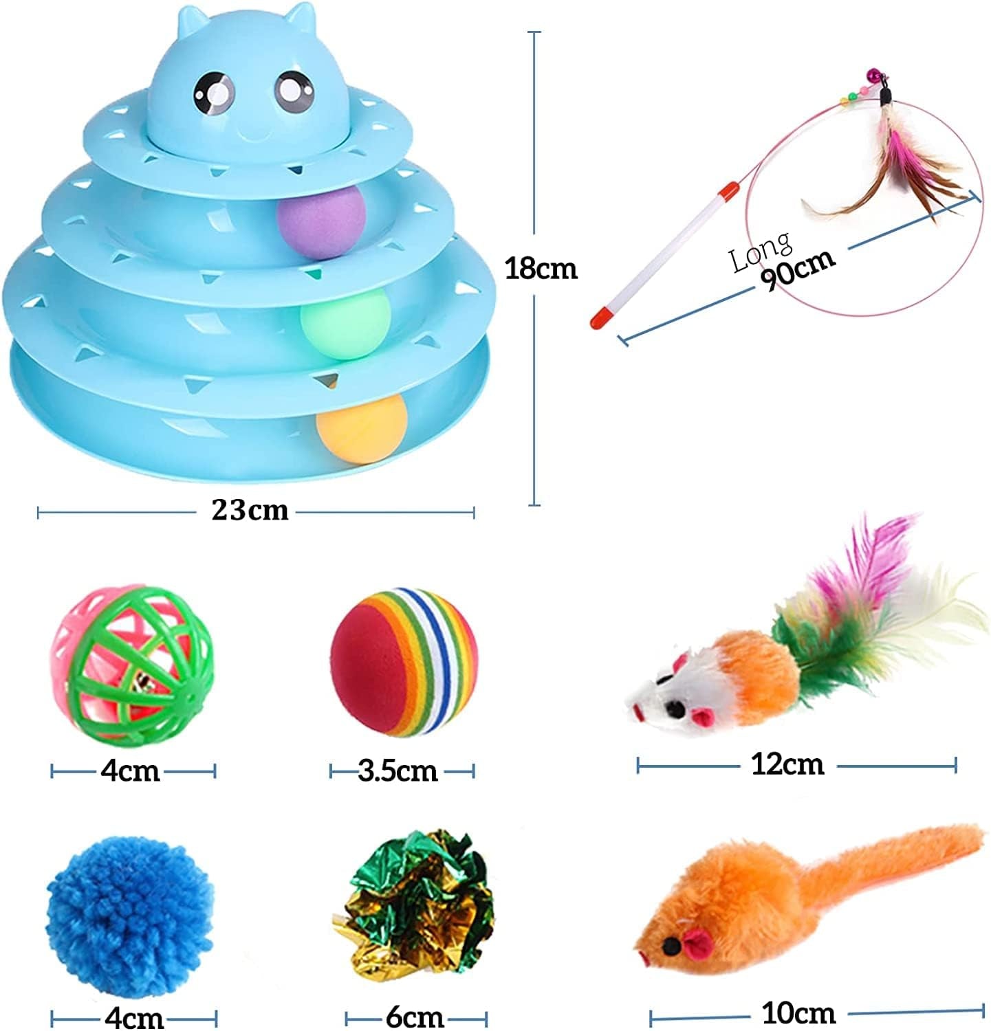 14 PCS Cat Toys Kitten Toys Set Interactive for Indoor Cats,Including Cat Toys Balls,Crinkle Balls,Cat Wand,Cat Mouse Toys