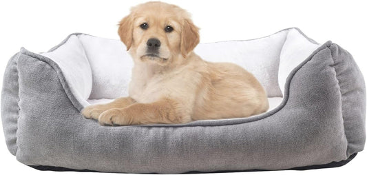 Long Rich Rectangle Bolster Pet Bed, Dog Bed Medium Size, Gray With, 25X21X8 Inch (Pack of 1) (HCT-REC-005)