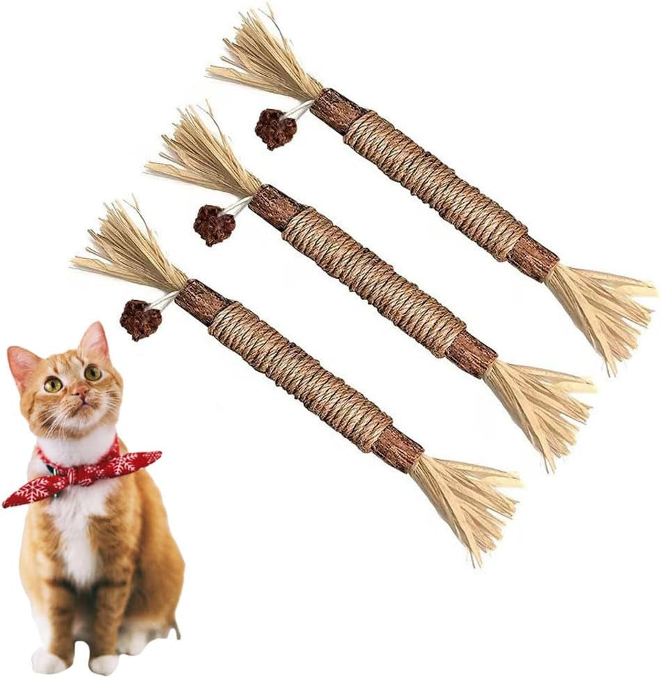 3 Pcs Silvervine Chew Sticks for Cats, Catnip Toy Kitty Natural Stuff with Catnip Snack Grinding Interactive Exercise Cat Kitten Toys for Cleaning Teeth & Chewers Dental Care