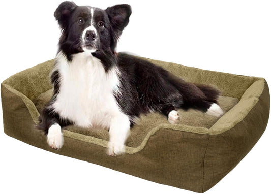 Dtxdtech Dog Beds for Large Dogs,35.4'' X 27.6'',Soft Cozy Pet Bed with Removable Washable Cover,Rectangle Dog Sofa with Non-Slip Bottom,Indoor Pet Pad for Multiple Colors,Large,Brown