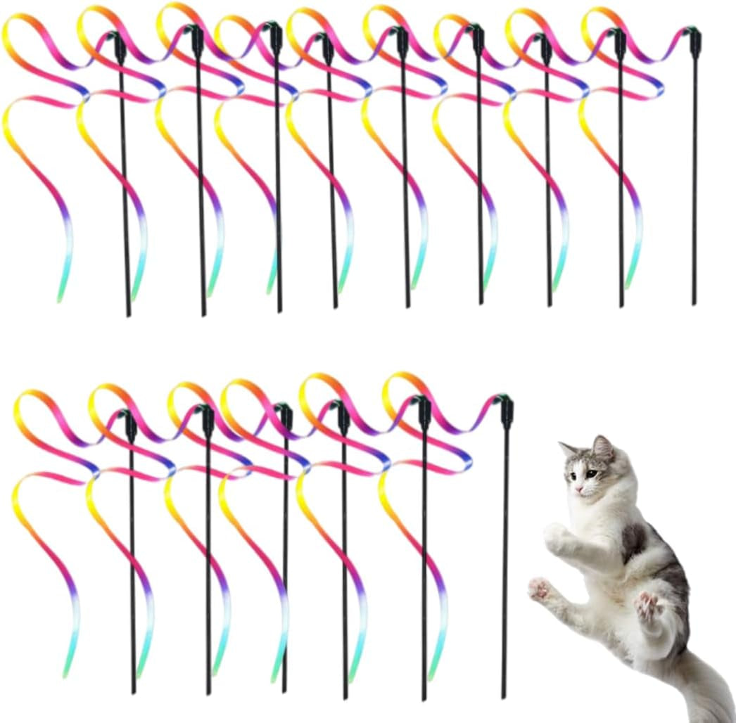 15PCS Interactive Cat Wand Toy, Rainbow Cat Rainbow Wands, Cat Toys for Bored Indoor Adult Cats Kittens, Cat Feather Toy Teaser Wand Kitty Kitten Toys