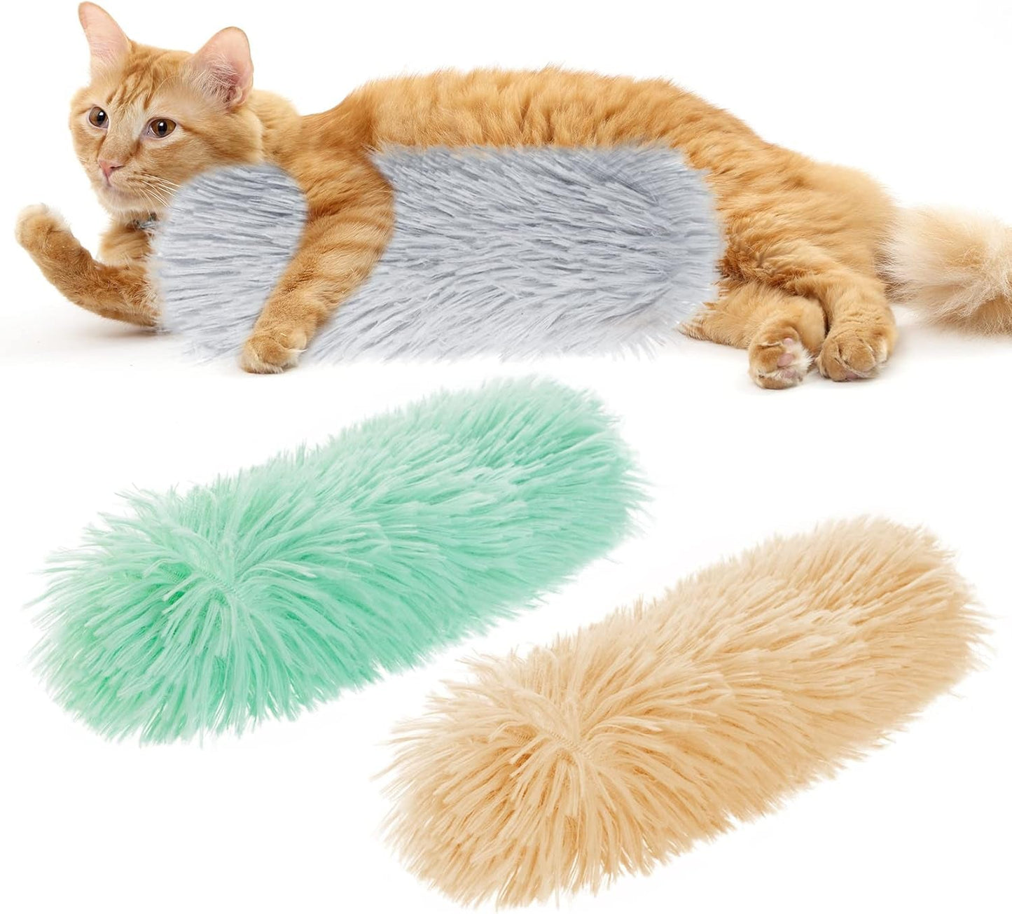 3Pcs Cat Toys Cat Pillows, Catnip Toys Interactive Cat Kicker Toy Soft and Durable Plush Fabric Kick Sticks Chasing Chewing Filled Chew for Puppy Kitty Exercise (Gray, Beige, Grass Green)