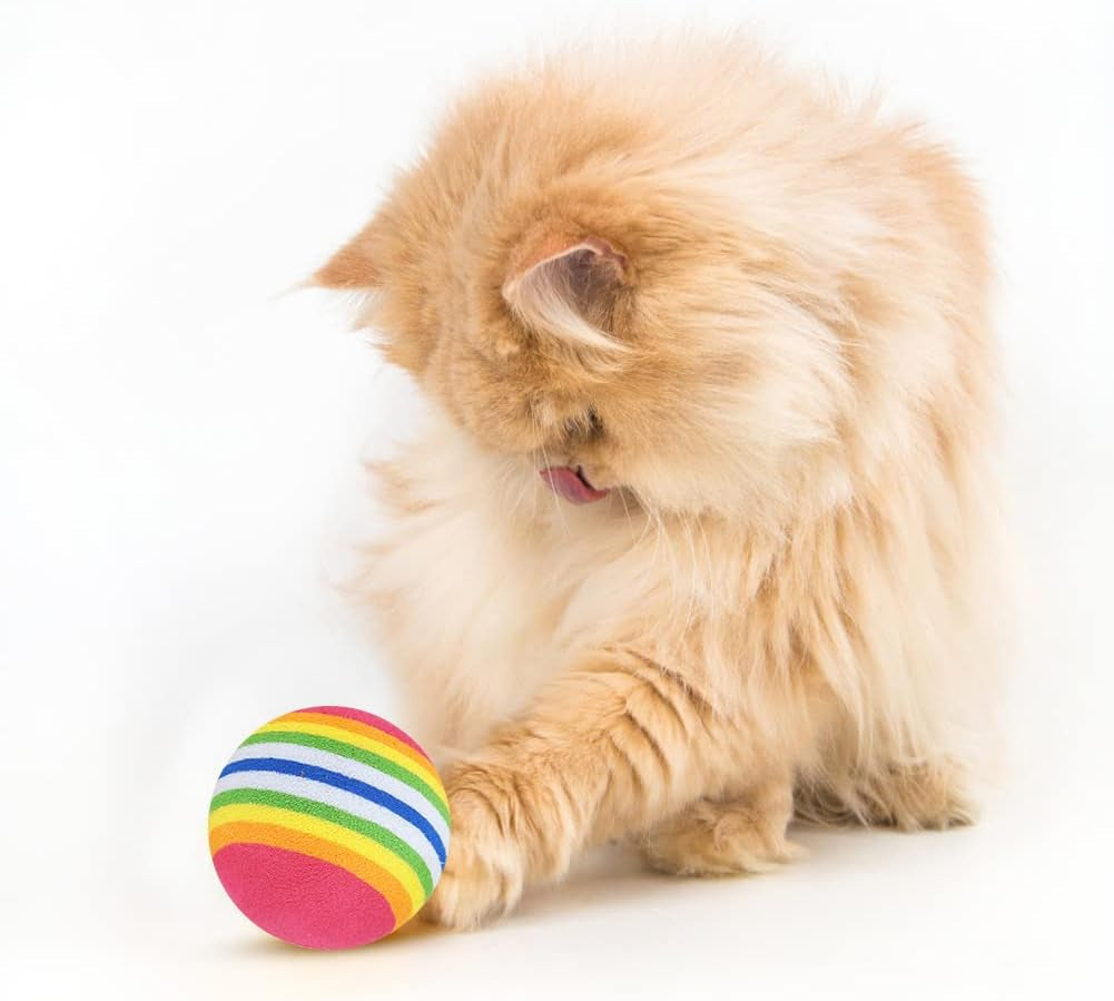 10Pcs Red Rainbow Cat Toy Balls Soft Durable EVA Foam Interactive Indoor Kittens Toys 1.57Inch Small Dogs Puppies Cat Toy Balls Chase Sponge Ball Indoor Activity Play Game Training