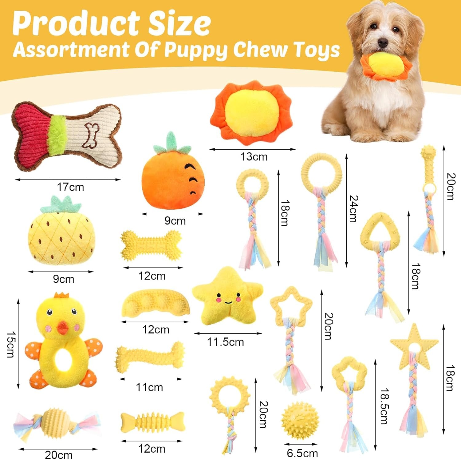 20 Pcs Puppy Toys for Teething Chew Toys for Small Dogs Cute Yellow Soft Squeaky Puppy Teething Toys Rubber Outdoor Interactive Dog Toys for Puppies Small Breed Cleaning Doggy Teeth