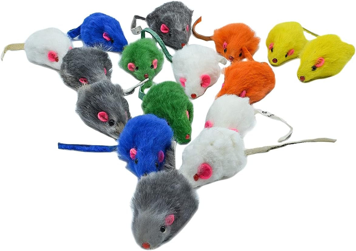 20 PCS Furry Cat Toys Squeak Mouse Rattle Mice Cat Catcher Pet Toys with Feather Tails (Random Color)