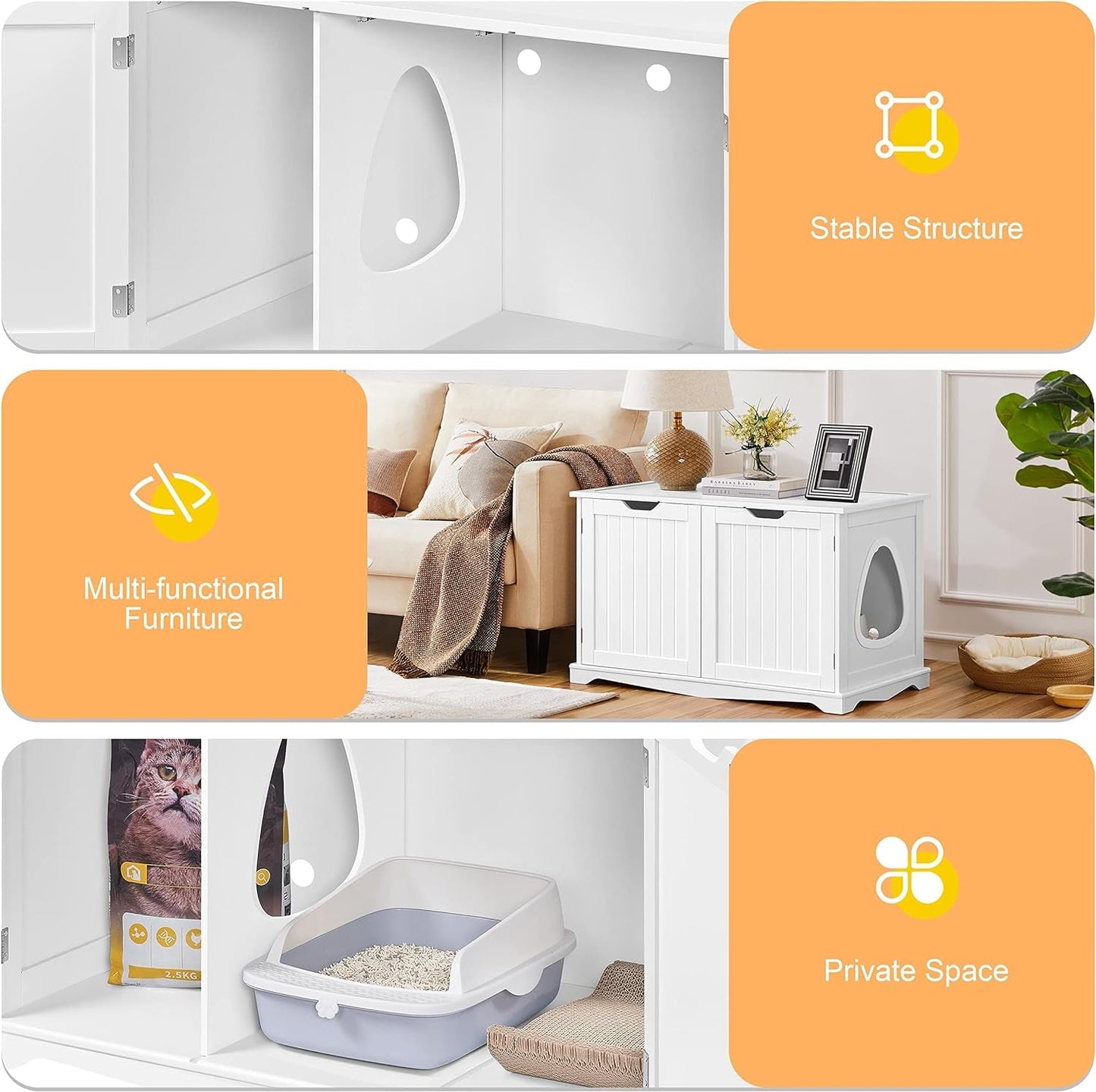 Yaheetech Cat Litter Box Enclosure, Cat Litter Box Furniture Hidden, Wooden Pet Crate Cat Washroom Storage Bench with Divider Home Litter Loo Indoor Cat House White