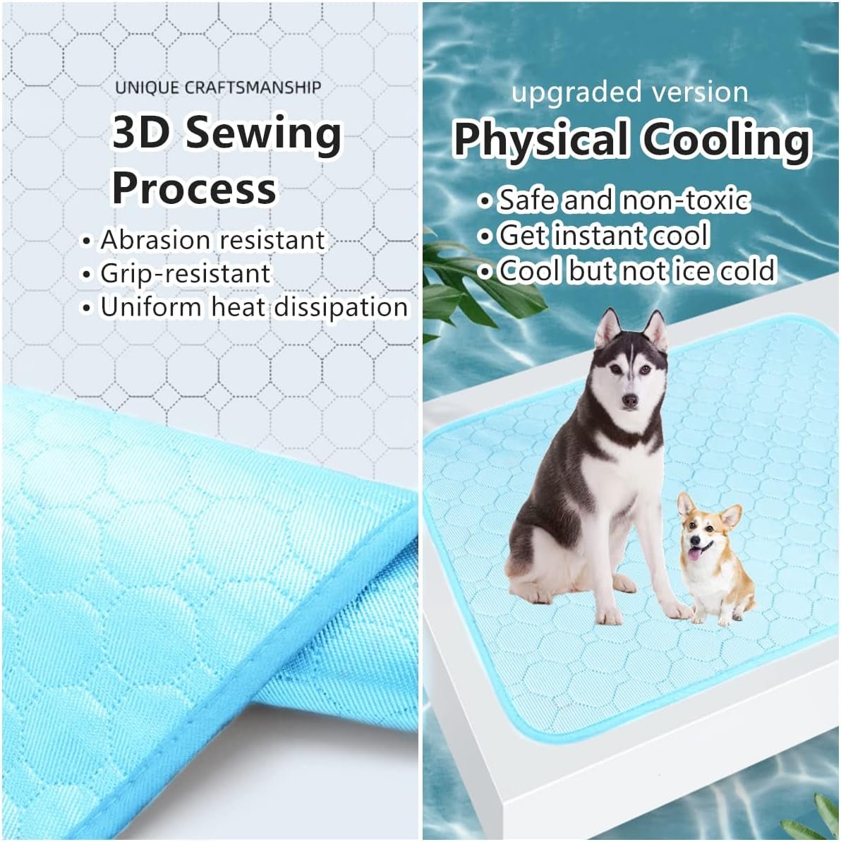 Dog Cooling Mat, Pet Cooling Mat for Dogs Cooling Blanket for Dogs Dog Cooling Pad for Kennels, Crates, Cars, Indoor & Outdoor Ice Silk Cooling Mat for Extra Large Dogs (Blue, L(28 * 22"))