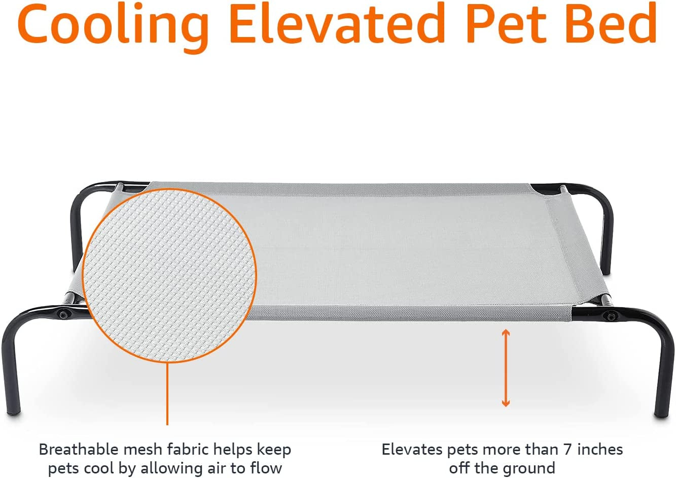 Amazon Basics Cooling Elevated Dog Bed with Metal Frame, Medium, 43 X 26 X 7.5 Inch, Grey