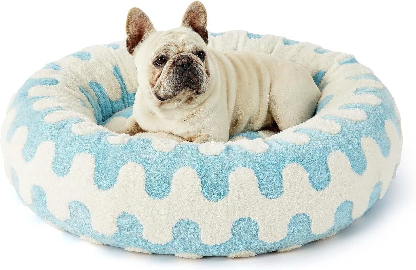 Lesure Donut Small Dog Bed - round Cat Beds for Indoor Cats Calming Pet Beds, Cute Modern Beds with Jacquard Shaggy Plush & anti Slip Bottom, 30 Inch, Blue