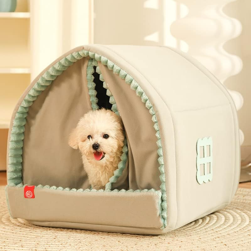 Dog Cave Bed,Cat House Winter Warm Dog House, Closed Winter Covered Dog Bed Cat Bed Tent, Dog Hideout Pet House Pet Bed All Seasons Applicable for Cat and Puppies below 33Lbs/15Kg (A, Medium)