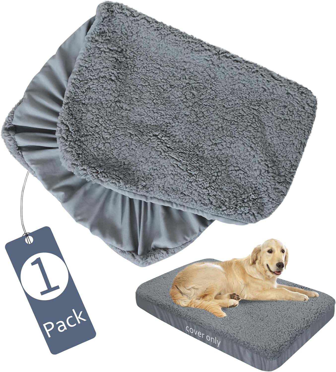 Dog Bed Covers Soft Plush Replacement Washable, Waterproof Dog Bed Liner Grey, Dog Mattress Cover, Pet Bed Cover 44X32 Inches, for Dog/Cat, Cover Only