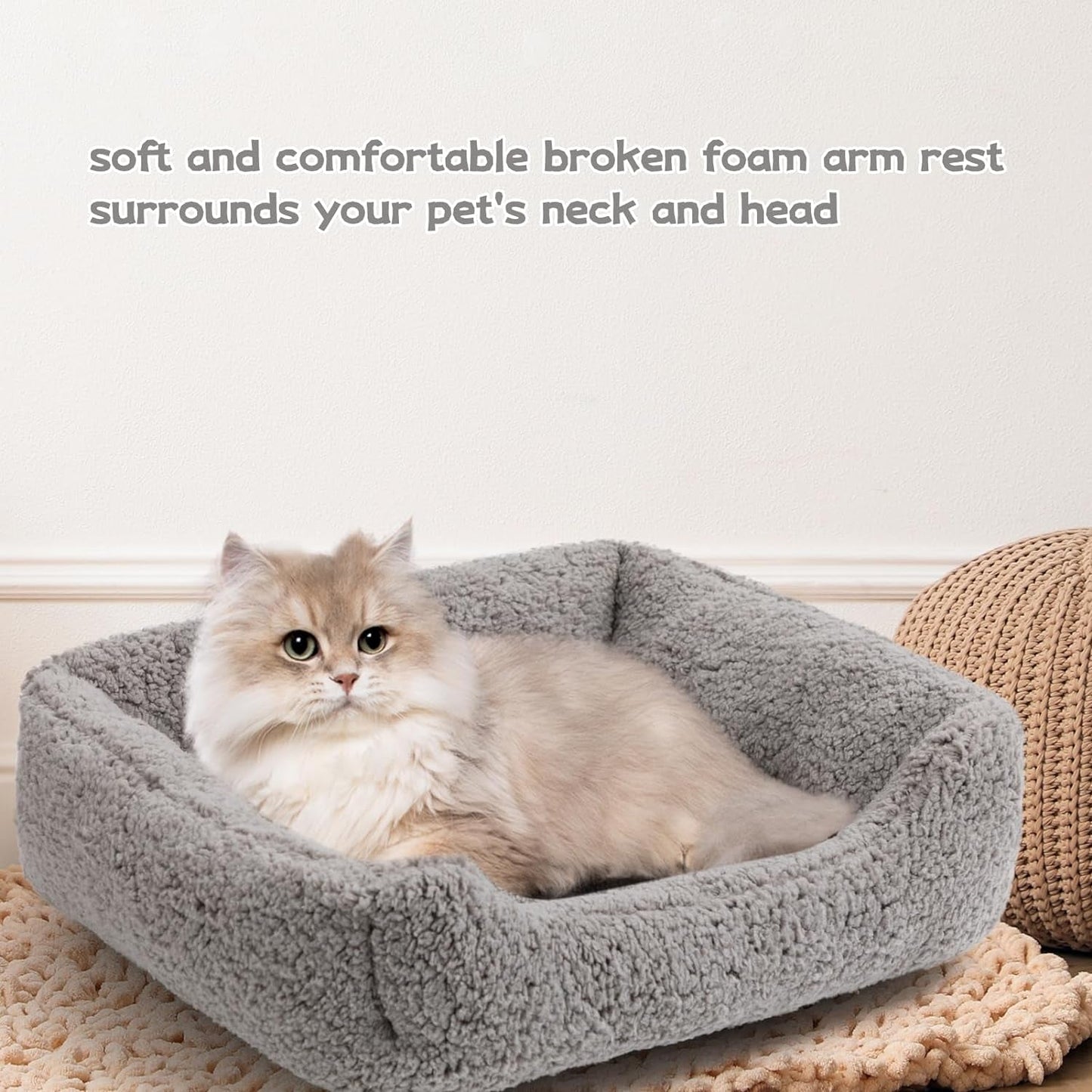 Hollypet Rectangle Pet Bed Sherpa Fleece Dog Bed, Self-Warming Pet Bed for Small-Sized Dogs Cats Sleeping Bag Cushion, Gray