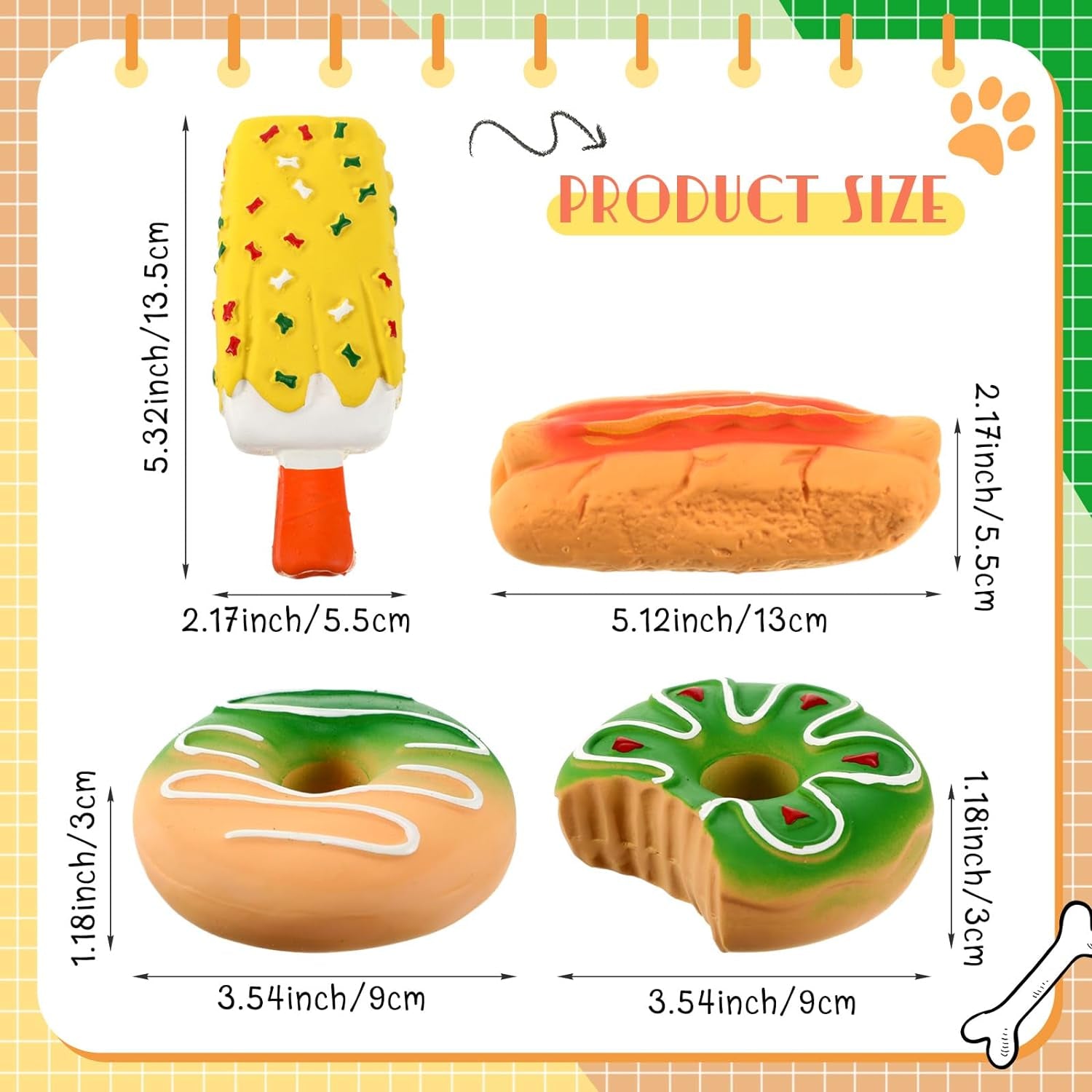 4 Pcs Latex Dog Toys Squeakers Food Puppy Toys for Aggressive Chew Ice Cream Hot Dog Donut Dog Toys for Small Medium Large Dogs Interactive Play Dog Birthday Party