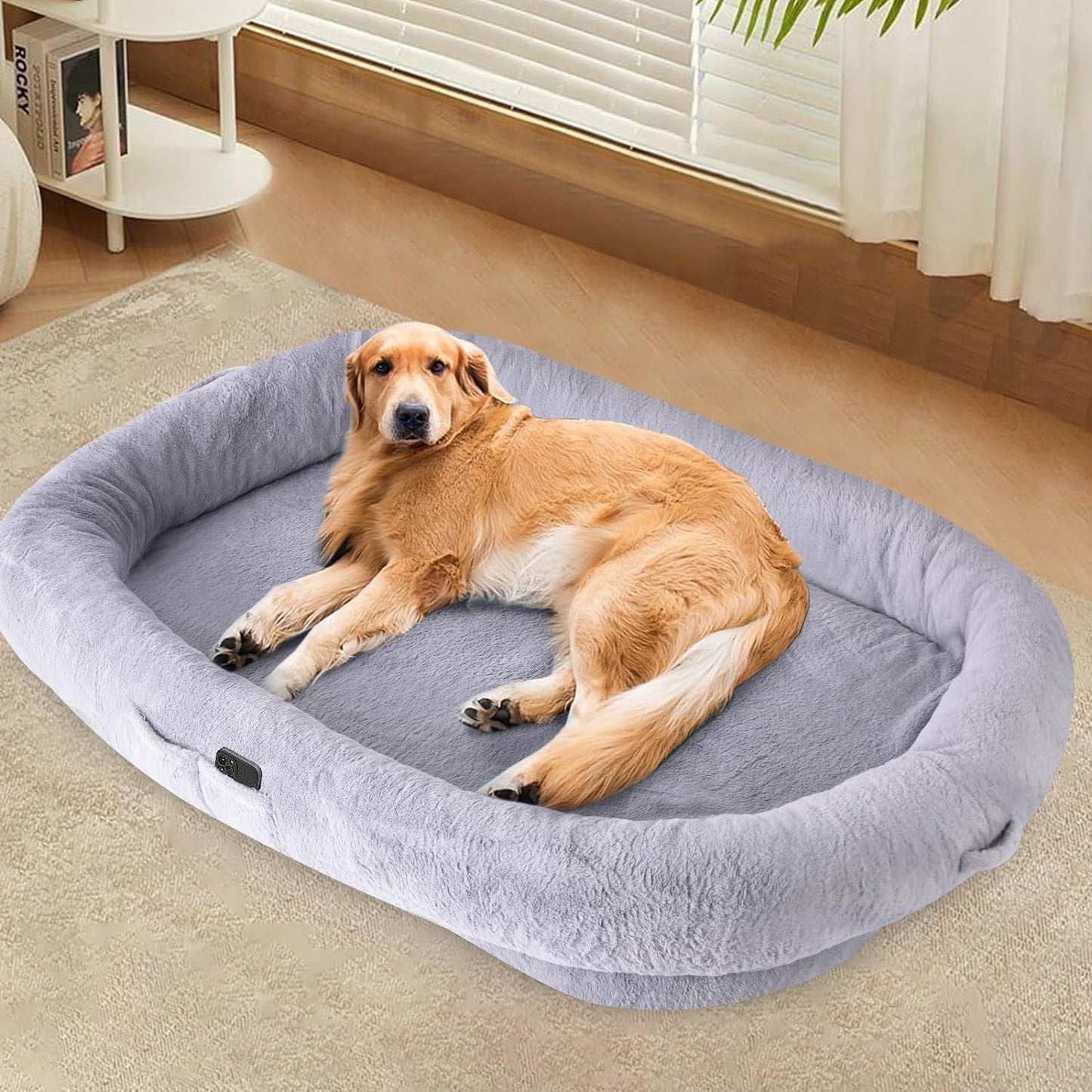 Human Dog Bed for Adult, 72" X48" X10" Giant Bean Bag Dog Bed, Removable Washable Faux Fur Dog Beds for Large Dogs,Human Size Dog Bed with Soft Blanket for Families,Pets