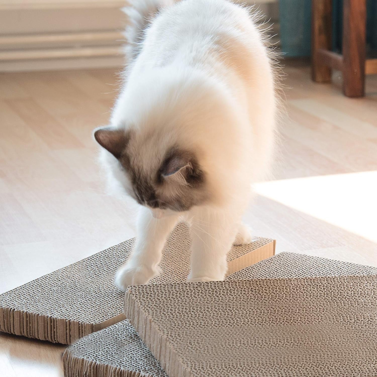 Navaris Cardboard Cat Scratcher Pads (Pack of 3) - Scratching Pad Boards Made of Reversible Corrugated Cardboard for Cats to Scratch 17" L X 9 1/2" W