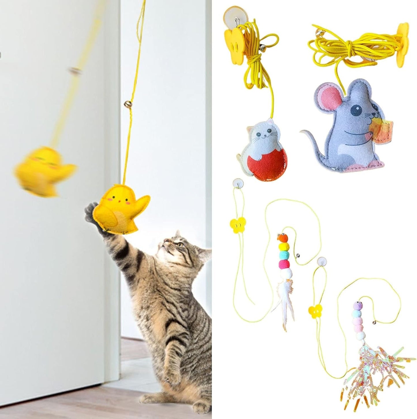 200Cm Catnip Toys, Healthy Kitten Teething Chew Toys for Cats & Kittens, Hanging Cat Toy Self-Excited Retractable Nylon Stress Relief Cat Catnip Swing Toy for Living Room C