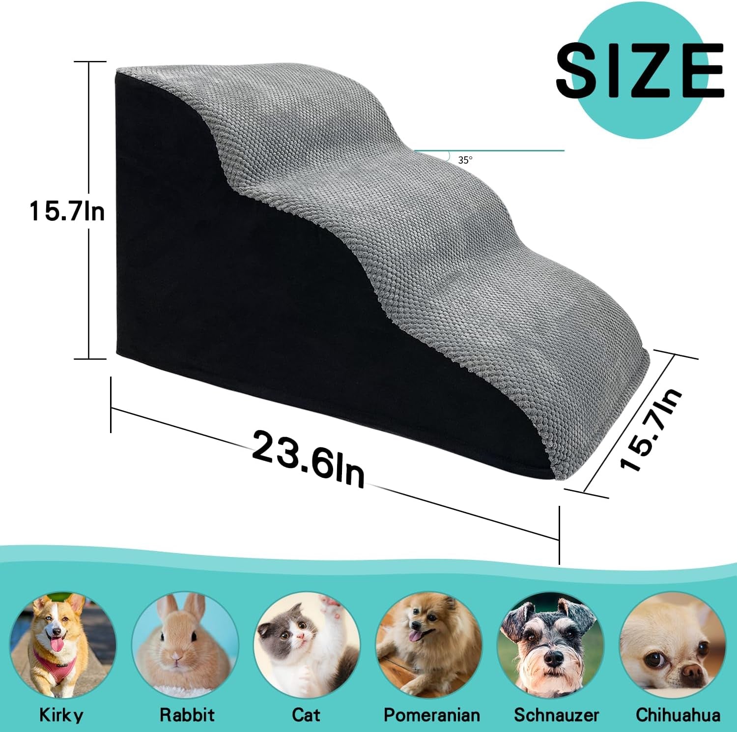 Dog Stairs for Small Dogs, Dog Steps for High Bed and Couch Bed, Pet Steps Stairs for Old Dogs to Get on Bed, with 30D High-Density and Detachable Cleaning (Grey 3 Tiers)