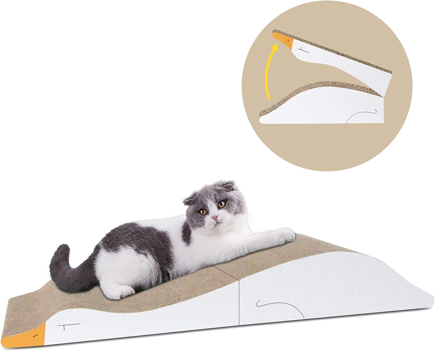 MSBC Duck-Shaped Cat Scratch Pad, Cardboard Cat Scratcher, Wave Curved Scratching Pad, Corrugated Scratching Bed Lounge for Indoor Cats Kitten Kitty, Protecting Furniture, Reversible, Foldable