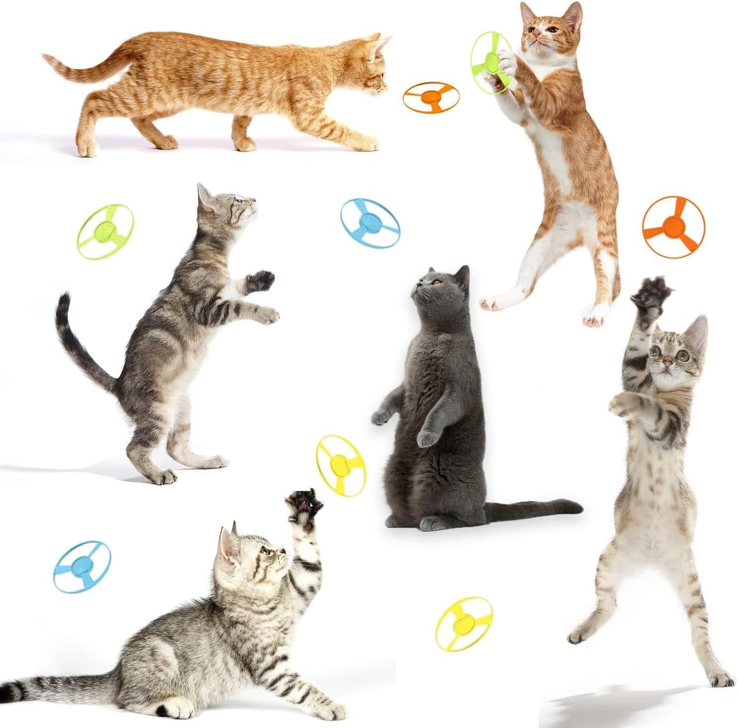 14 PCS Cat Fetch Toy with Colorful Flying Propellers Set, Cat Playing Tracking Interactive Toys for Kitten Chasing Training Hunting