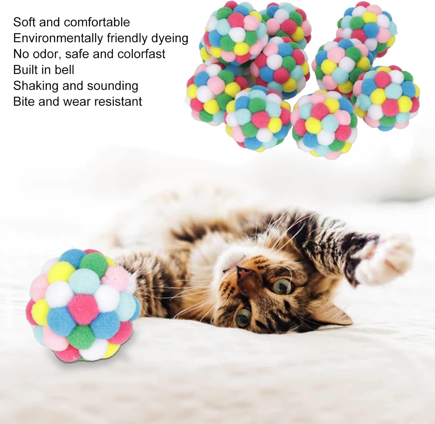 10Pcs Multi Colored Pet Cat Toys,Soft Plush Ball Cat Chase Balls Cat Toy Doing Exercise and Scratching Balls Toy for Cats Kittens