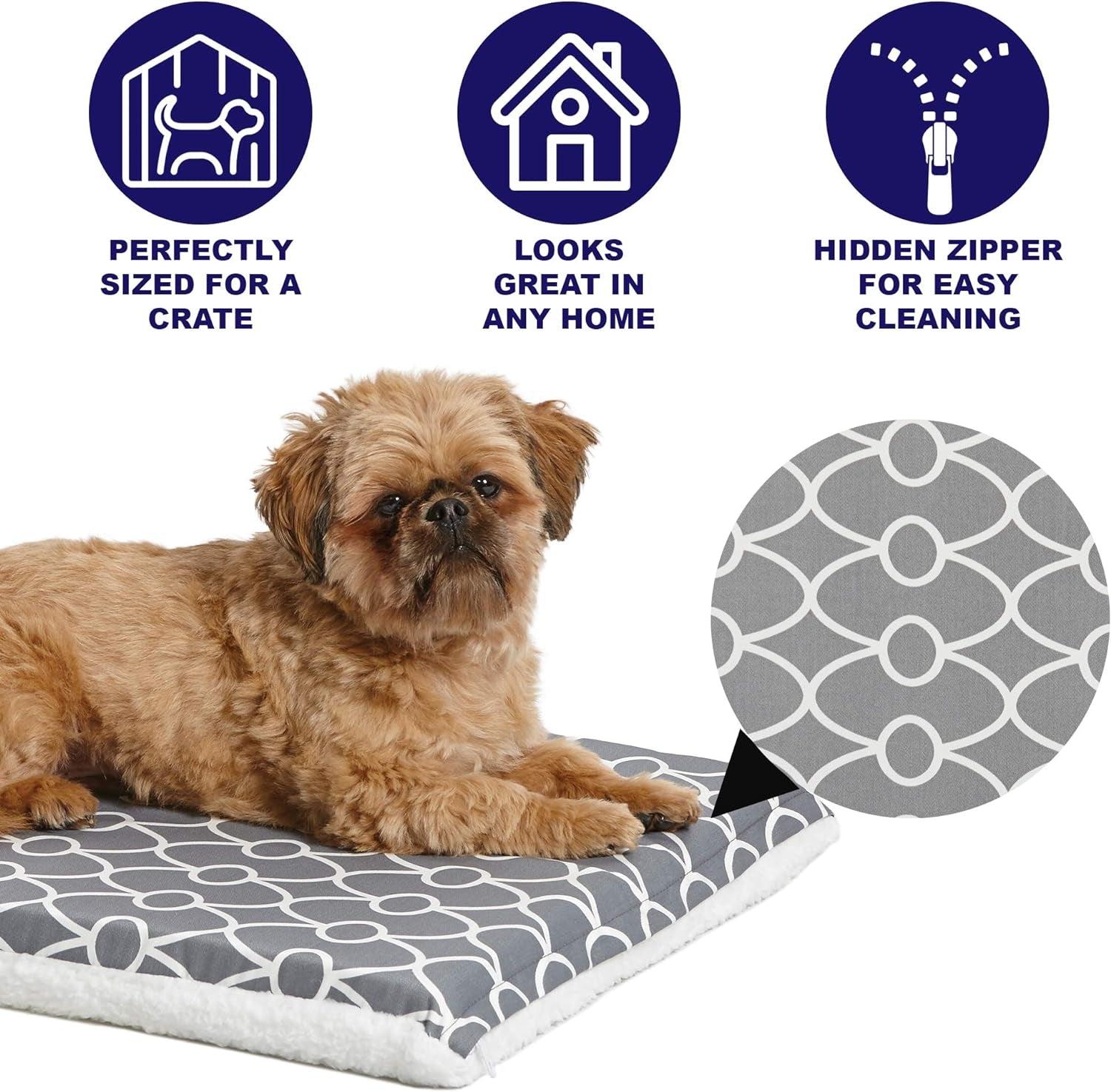 Midwest Homes for Petsquiet Time Teflon Defender Dog Beds; Pet Beds Designed to Fit Folding Metal Dog Crates, Gray & White Geometric Pattern, 24-Inch