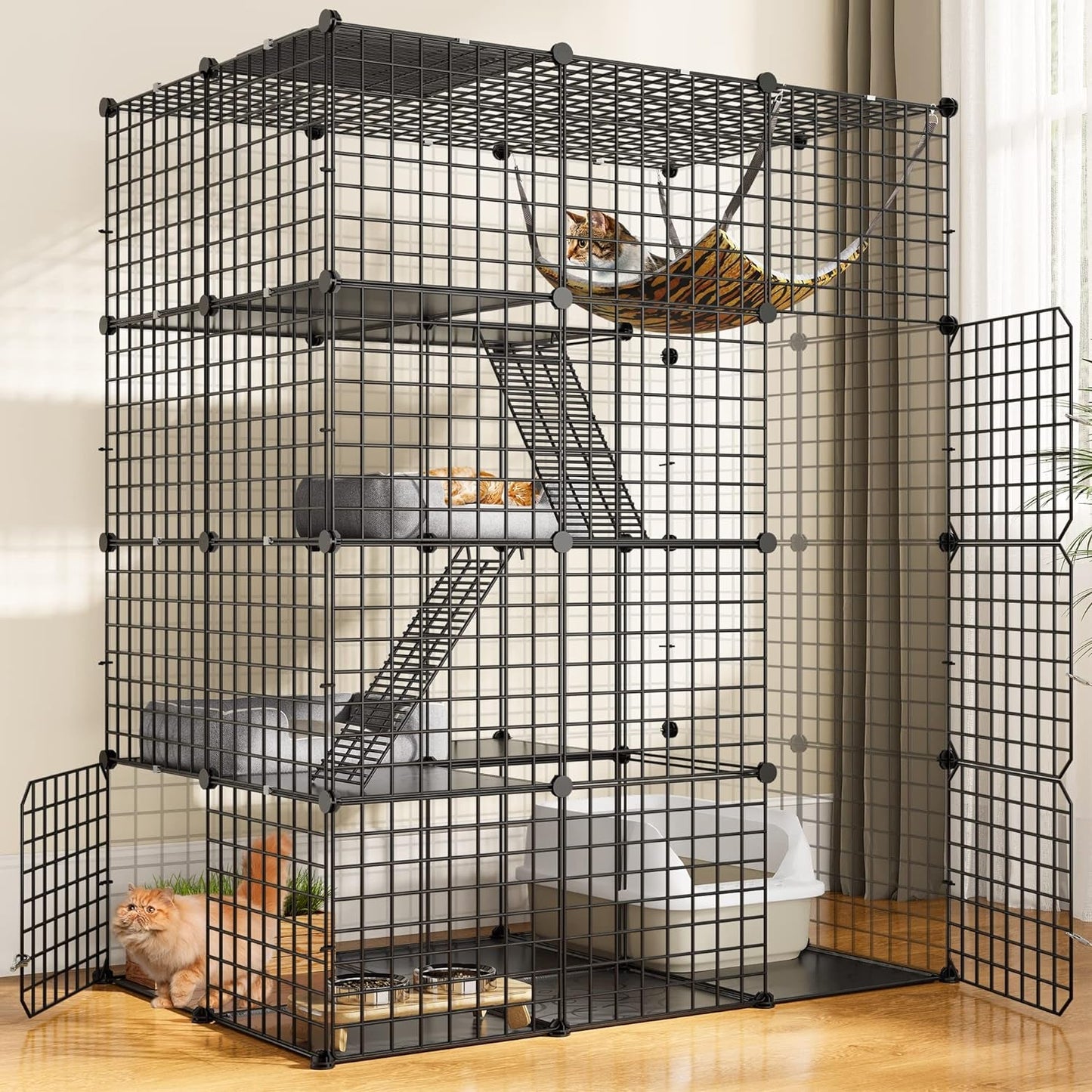 YITAHOME Large Cat Cage Indoor Enclosure Metal Wire 4-Tier Kennels DIY Cat Playpen Catio with Large Hammock for 1-3 Cats