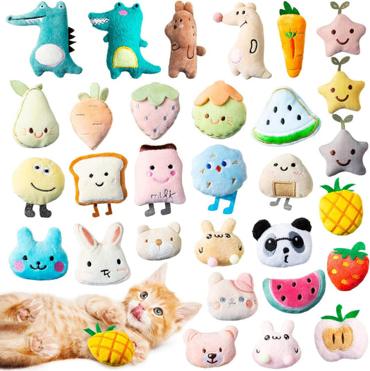 30 Pcs Catnip Toys for Indoor Cats Kitten Supplies Cute Cat Toys Interactive Catnip Filled Kitten Toys Plush Cat Chew Toy Kitty Toys Soft Kitten Teething Toys Pet Toy for Cat Dental Health, 30 Styles