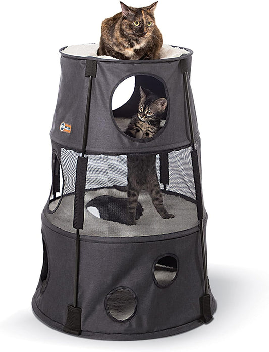 K&H Pet Products Cat Tower Tree Condo for Indoor Cats, Modern Cute Cat Hammock Bed, Kitten & Adult House Activity Center Playground Tree Cave Large Cozy Hideaway - 3 Level Gray 22 X 30