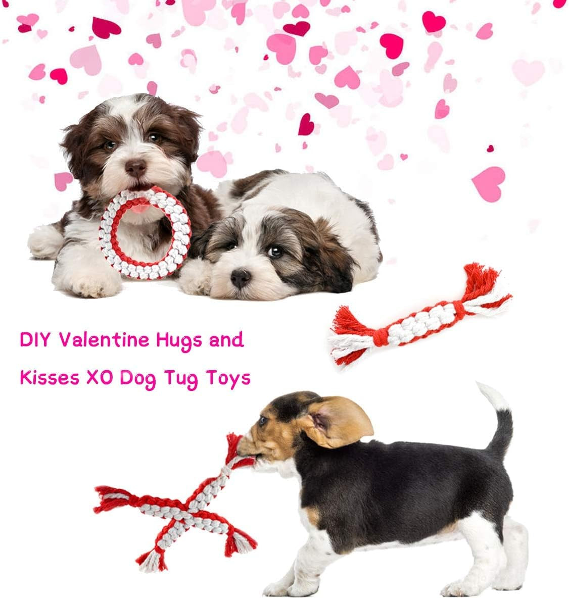 3 Pcs Valentine'S Day Dog Cotton Rope Toys or Dog Teeth Cleaning I Shape X Shape O Shape I Love You Valentine'S Day Dog Chewing Rope Toys for Small, Meidum, Large Dogs