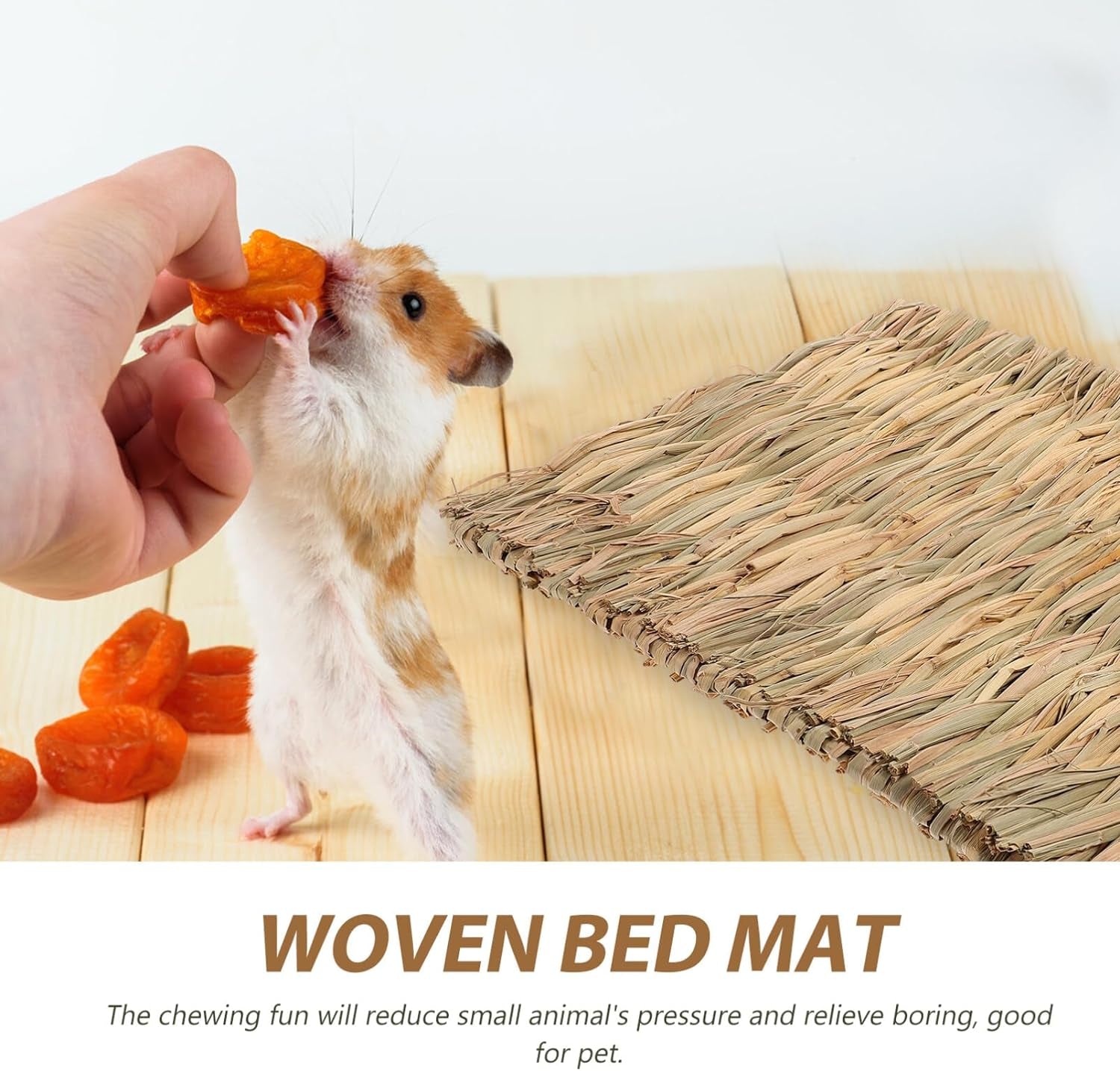 Yardwe Rabbit Grass Mat, 3Pcs Bunny Natural Straw Woven Bed Small Animal Cages Hay Nest Sleeping Chewing Nesting and Toys for Rabbits Guinea Pig Hamster Hedgehog